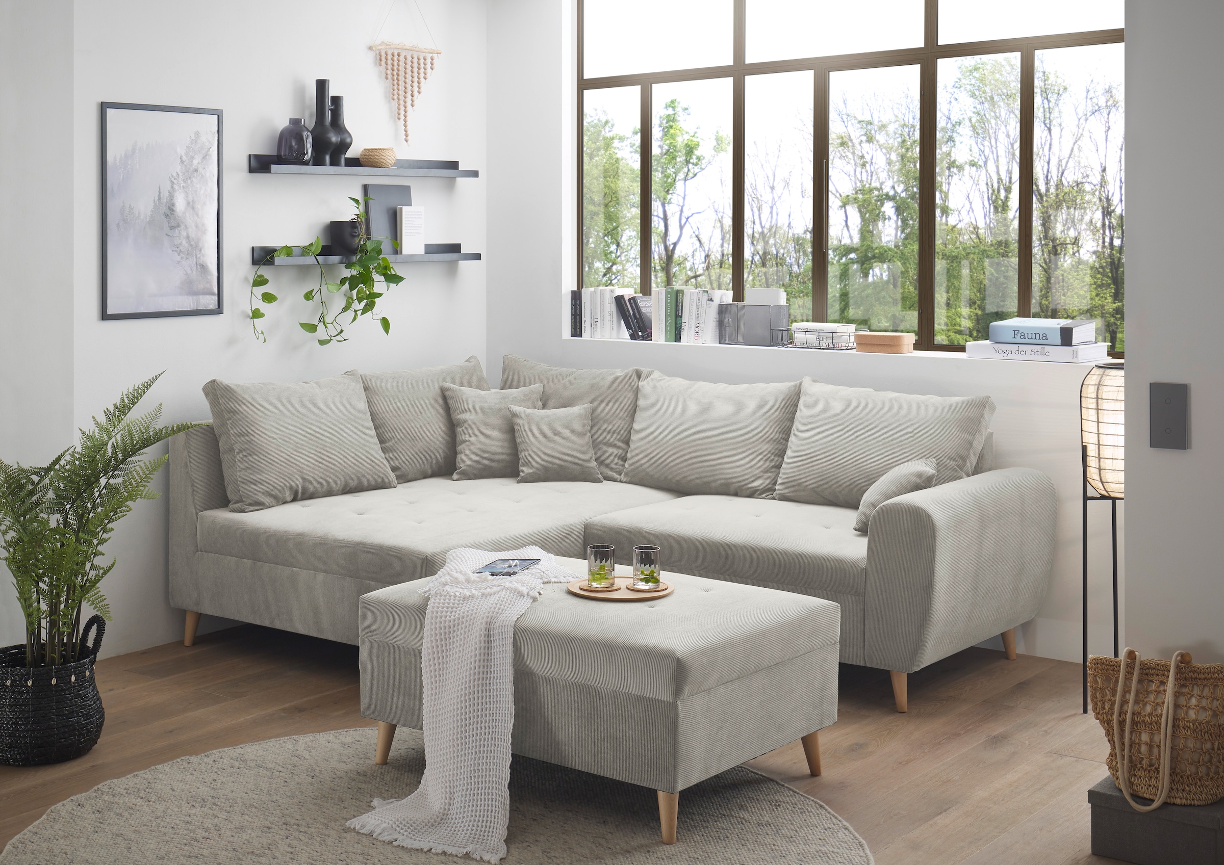 ED EXCITING DESIGN Ecksofa »Calanda L-Form« mit Hocker & 3 Zierkissen