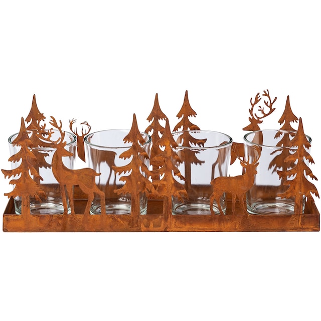 Creativ deco Teelichthalter »Weihnachtsdeko«, (1 St.), Oberfläche in  Rost-Optik, Maße Gläser: Ø 5,5 cm, Höhe 6,5 cm auf Rechnung bestellen