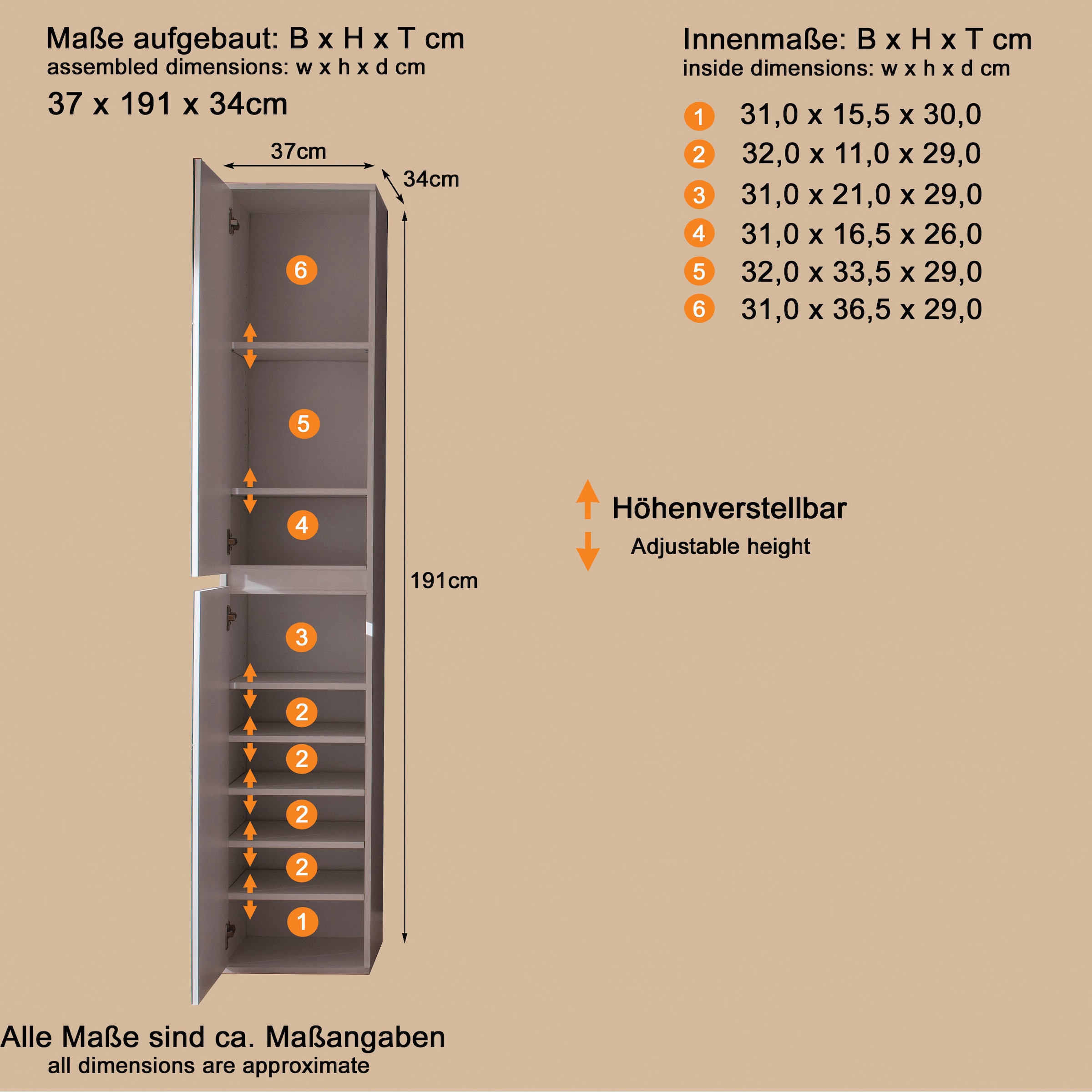 Home affaire Garderobenschrank »Malcesine« Garderobenschrank mit 2 Türen - (B/T/H) 37/34/191 cm