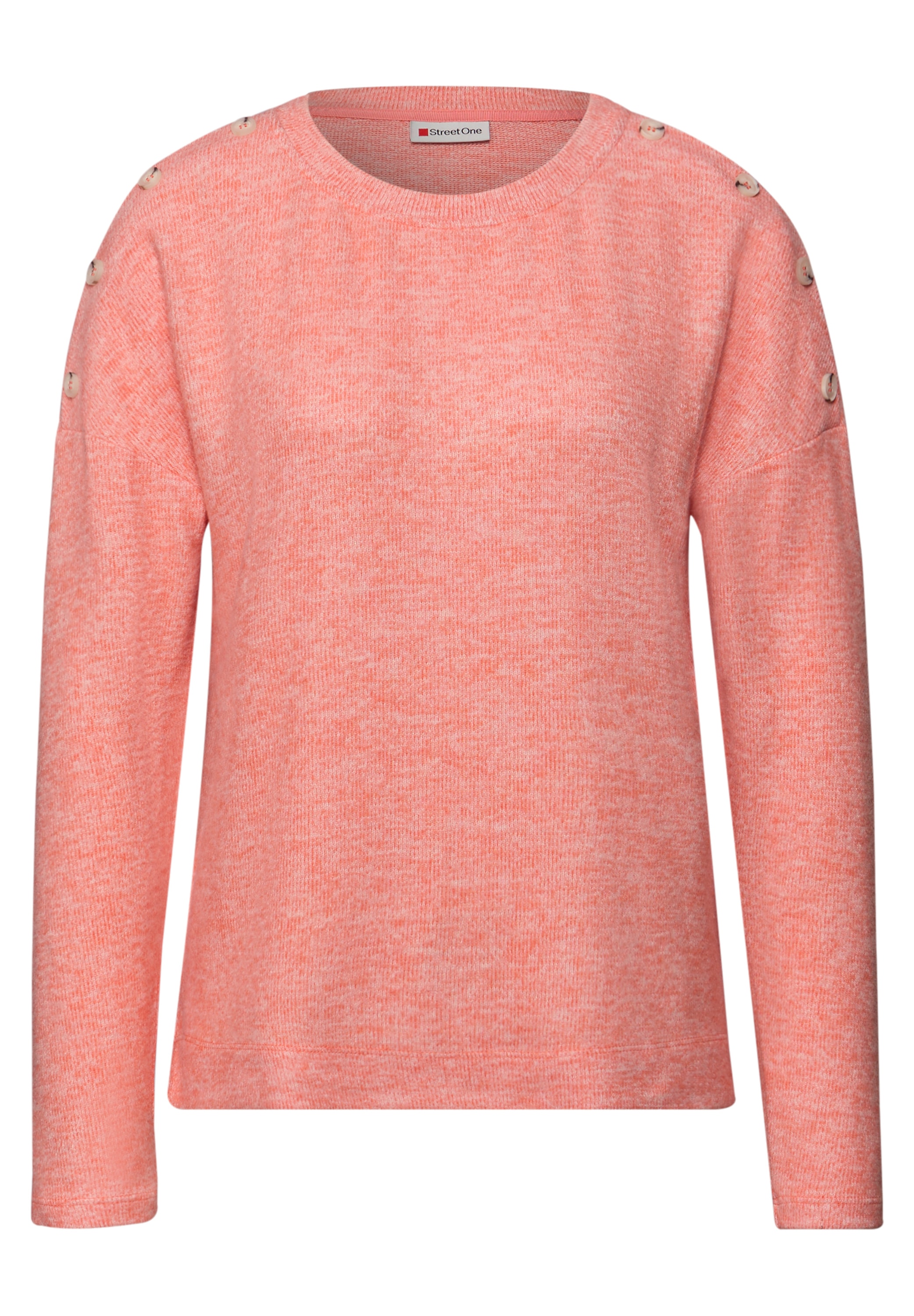 STREET ONE Strickpullover Knopfdetail an den Schultern und im Melange-Look