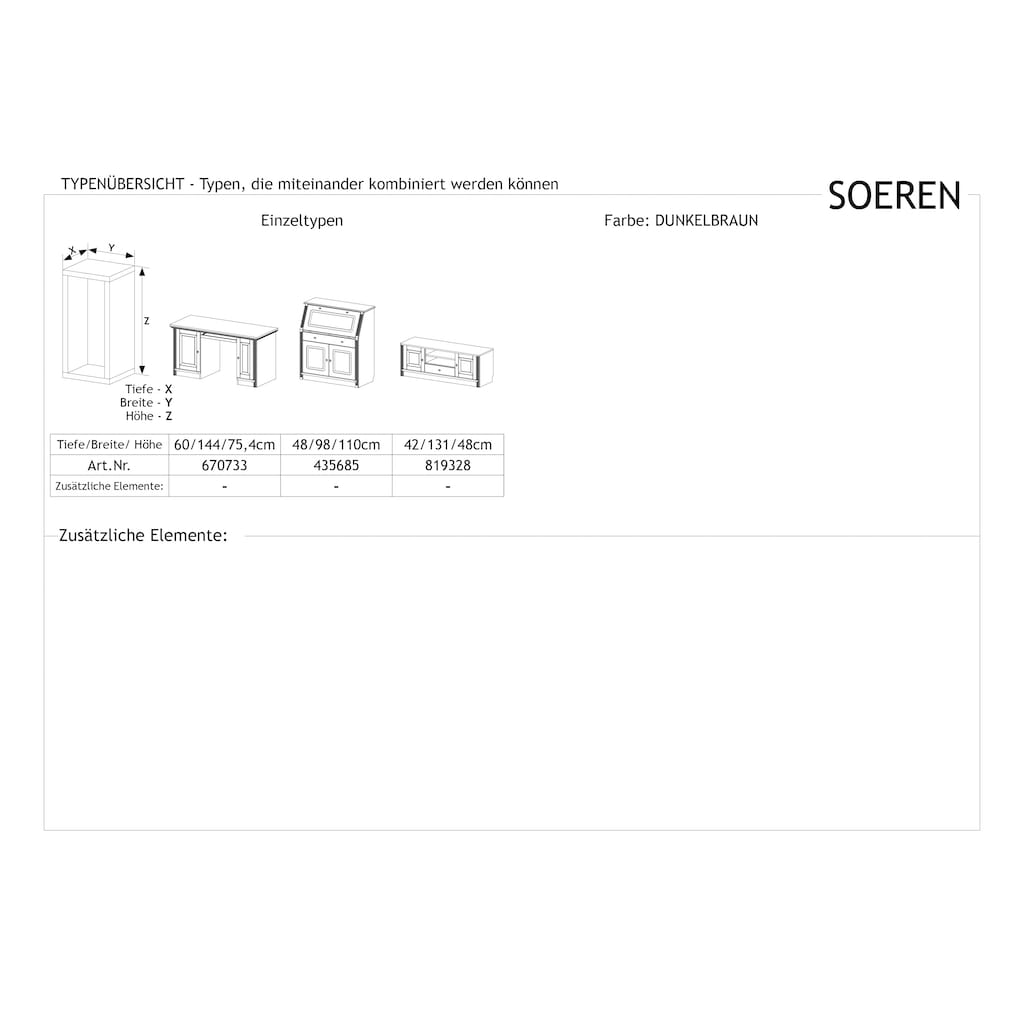 Home affaire TV-Board »Soeren«, aus massiver Kiefer, Breite 131 cm, stilvolles Design