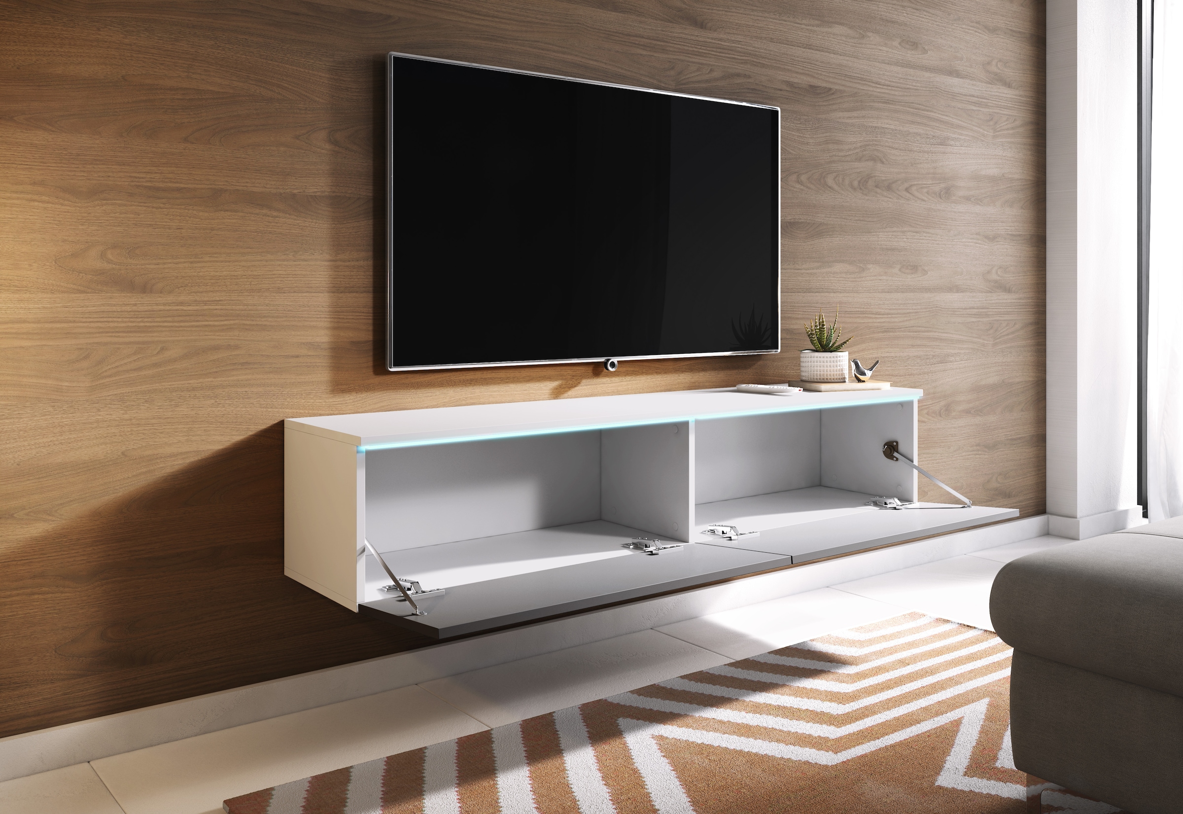 INOSIGN Lowboard »LOWBOARD D, wahlweise mit oder ohne Beleuchtung«, modernes TV-Board ohne Griffe, mit viel Stauraum,stehend und hängend