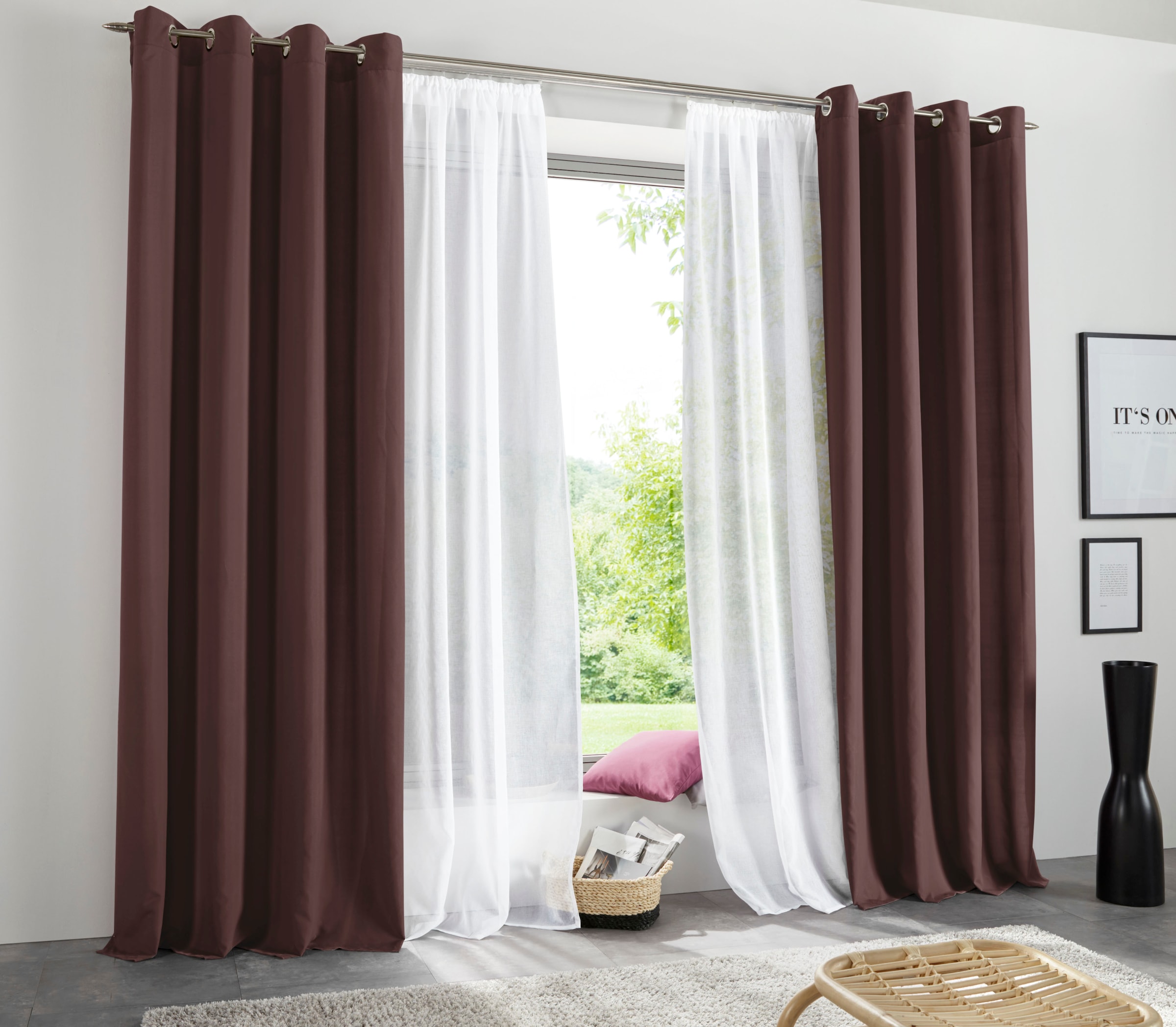 OTTO home Vorhang "Raja mit Ösen, 2er Pack, blickdicht, Topseller" Ösen 2 Stk. tlg. einfarbig, Einfache Montage, Pflegeleicht, Ösen, 2 er Pack, uni
