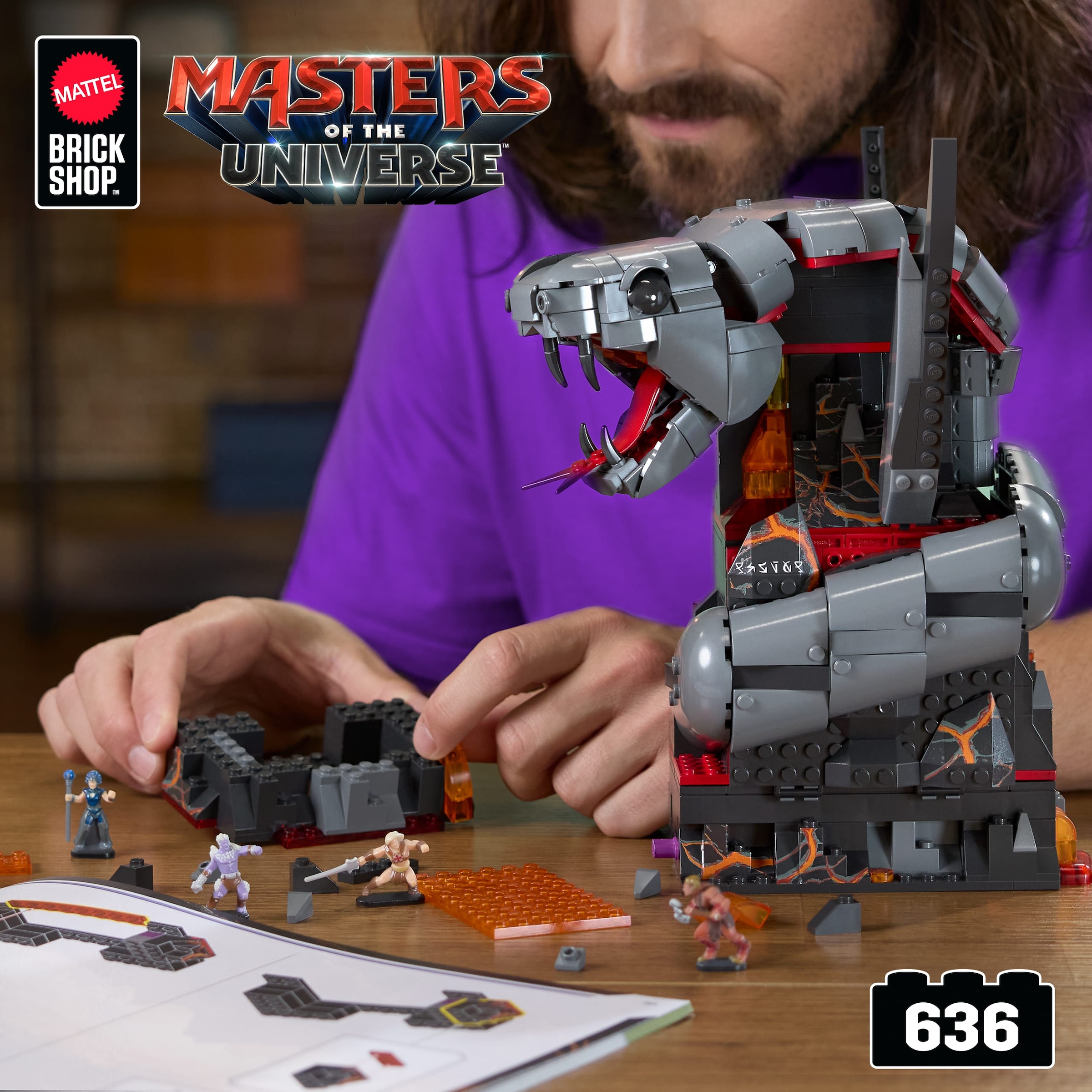 Mattel® Modellbausatz »Mattel Brick Shop Master of the Universe - Clash at Snake Mountain« 636 Stk. tlg. Bauset