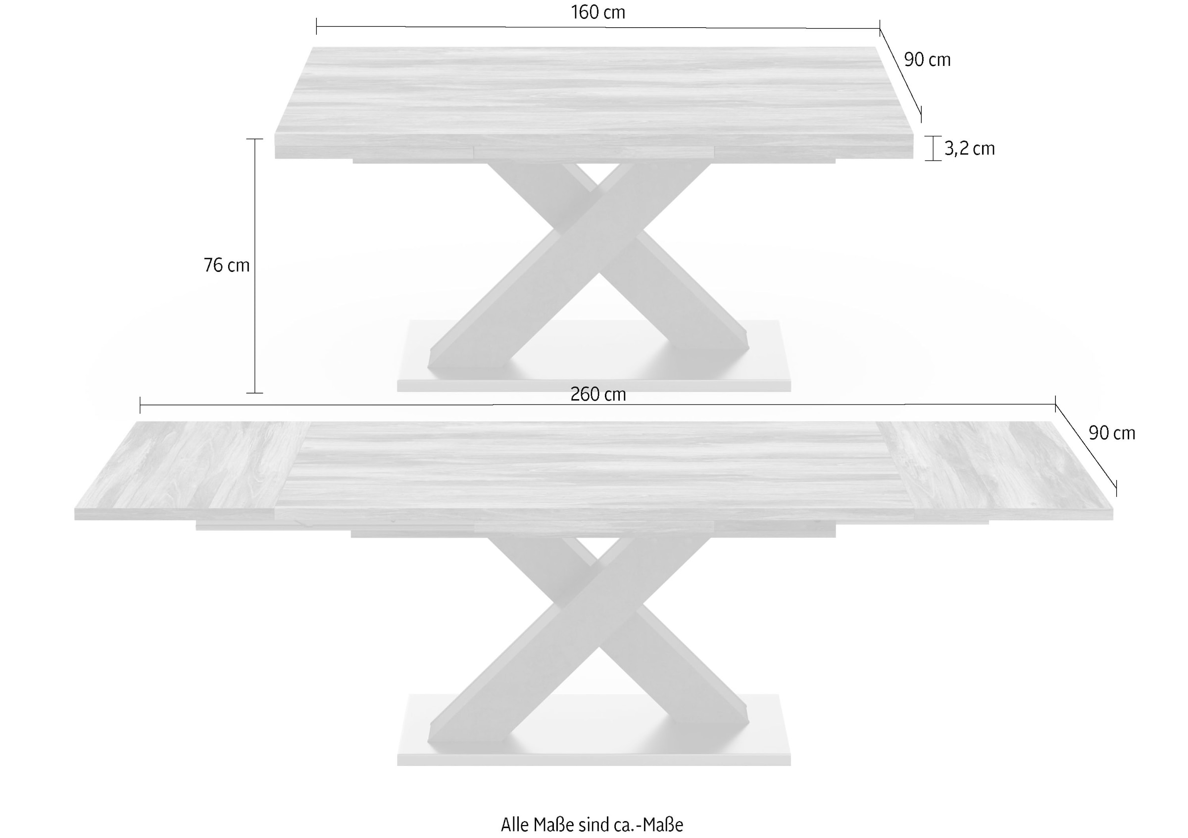 Mäusbacher Esstisch »Komfort C«, mit X-Gestell in graphit und mit Auszugsfunktion, Breite 160-260 cm