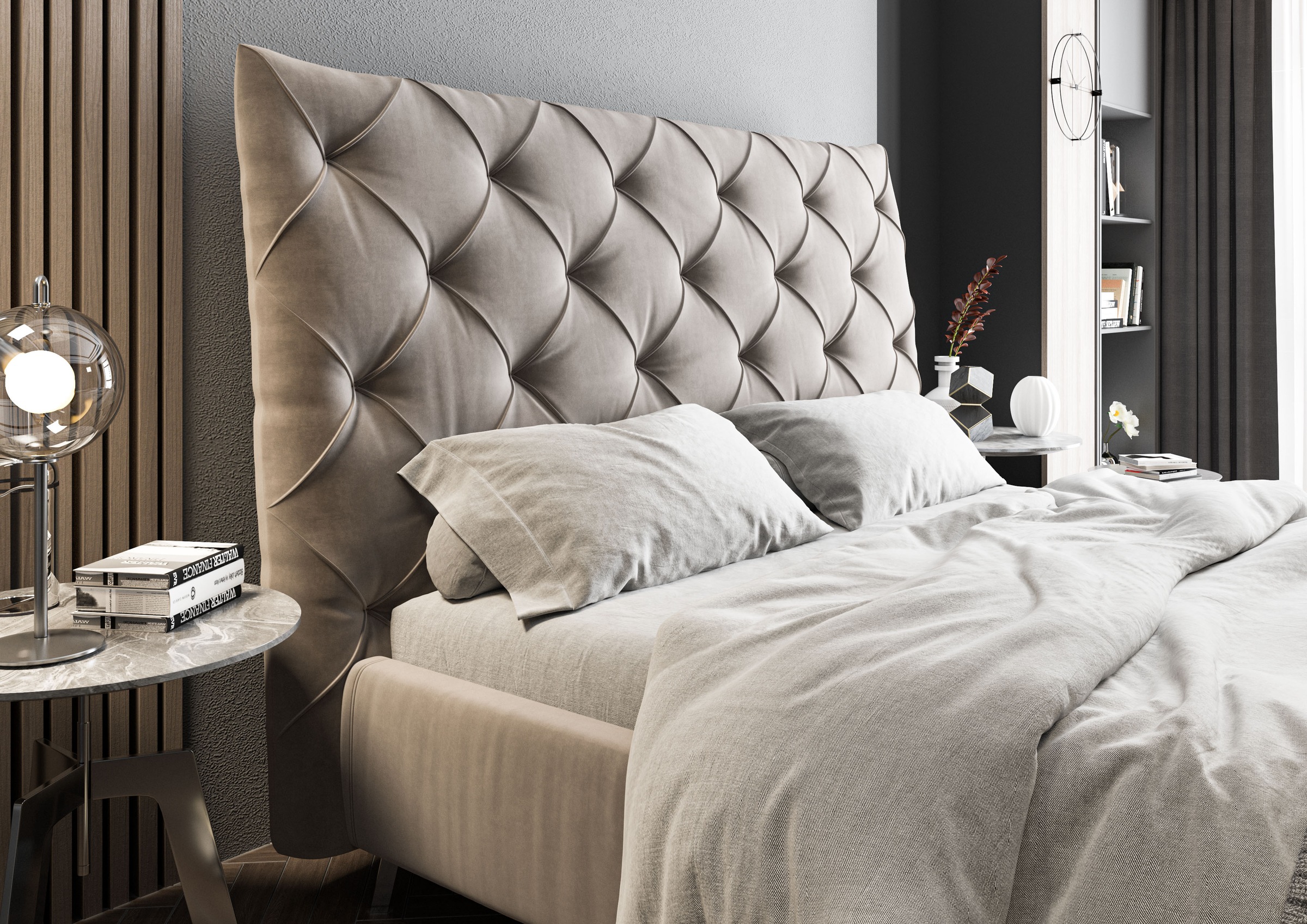 PLACES OF STYLE Polsterbett »Elloree, in 4 Breiten, hinten mit Originalstoff bezogen, auch in Leder« Kopfteilhöhe 143cm, belastbar bis 280 kg, auch in Überlänge 220cm