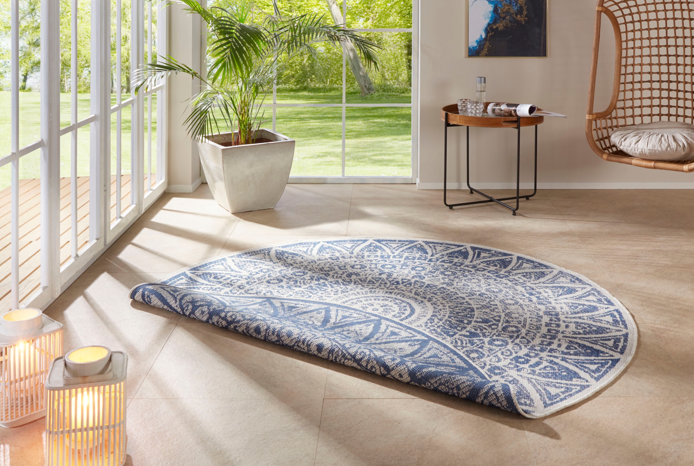 freundin Home Collection Teppich »Lilja Wendeteppich«, rund, 5 mm Höhe, In-& Outdoor, beidseitig, Wetterfest, Balkon, Garten, Wohnzimmer
