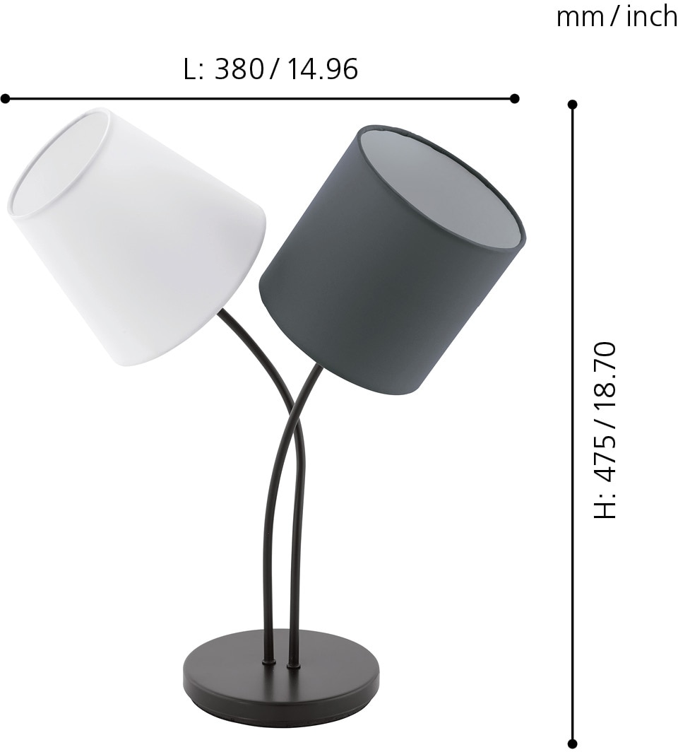 EGLO Tischleuchte »ALMEIDA«, 2 flammig, Leuchtmittel E14 | Leuchtmittel wechselbar-ohne Leuchtmittel, L38 x H47,5 x B18,5cm / exkl. 3 x E14 (je max. 25W) / aus Stoff