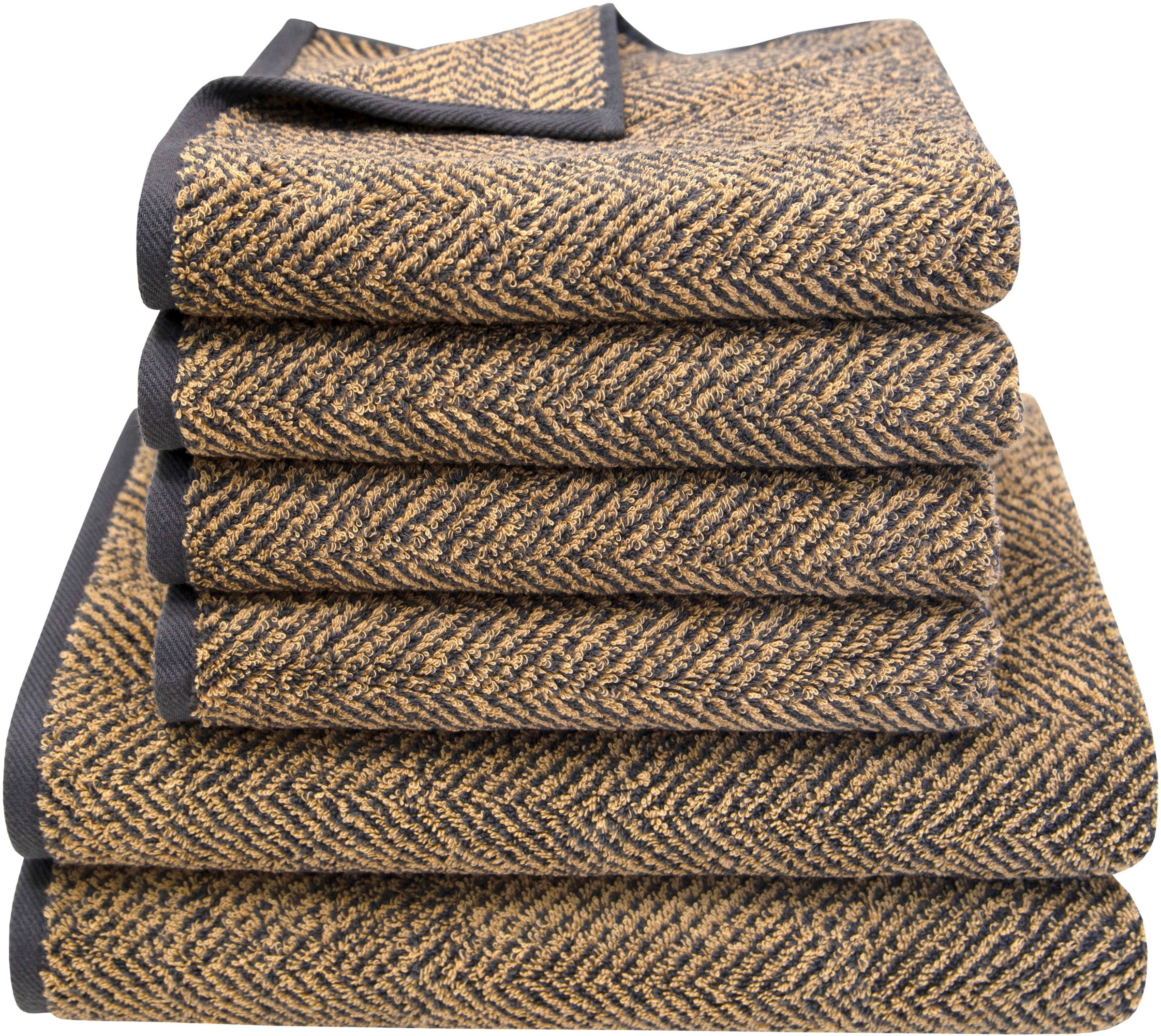 Dyckhoff Handtuch Set »Golden Shades Herringbone« Set 6 Stk. Walkfrottier 4 Handtücher (50x100cm), 2 Duschtücher (70x140cm)
