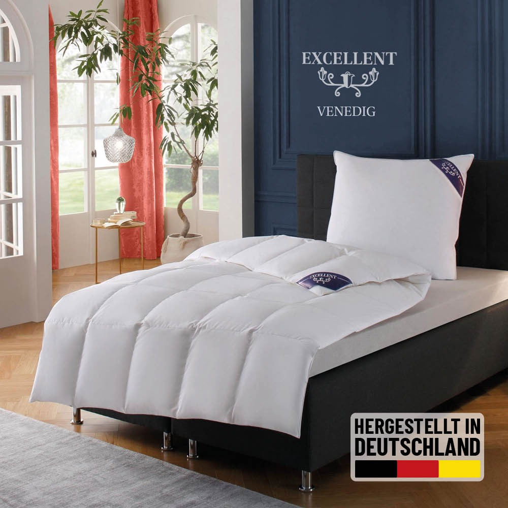 Excellent Daunenbettdecke "VENEDIG, Bettdecken für Sommer und Winter, Decke" normal Füllung 90Daunen10Federn 1 Stk. tlg. Bettdecke 135x200 cm, 155x220cm und weitere Größen, Made in Germany