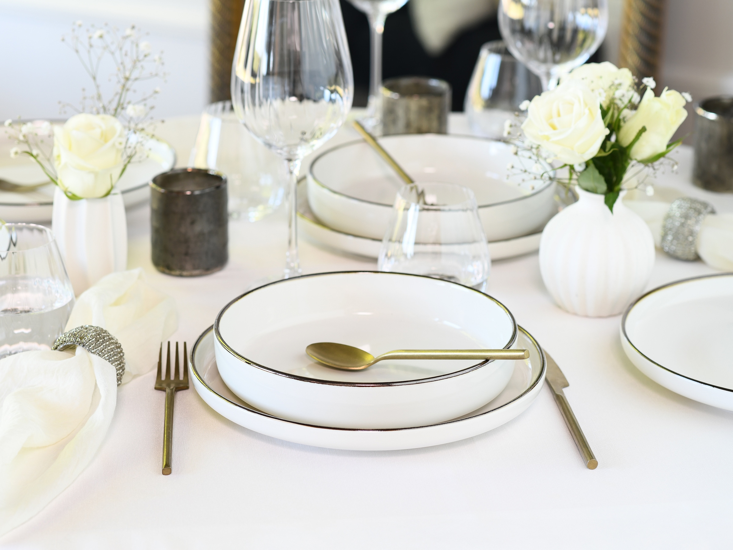 CreaTable Kombiservice »Nordic Festive, Service 10-tlg.« Minimalistisches Design, Dezente goldene Akzente