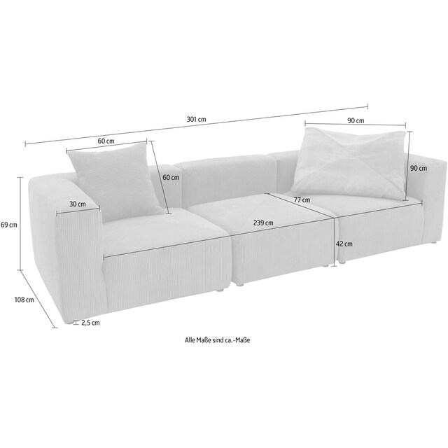 RAUM.ID Big-Sofa »Gerrid«, Cord-Bezug, bestehend aus Modulen: 2 Eck- und  ein Mittelelement online bei UNIVERSAL