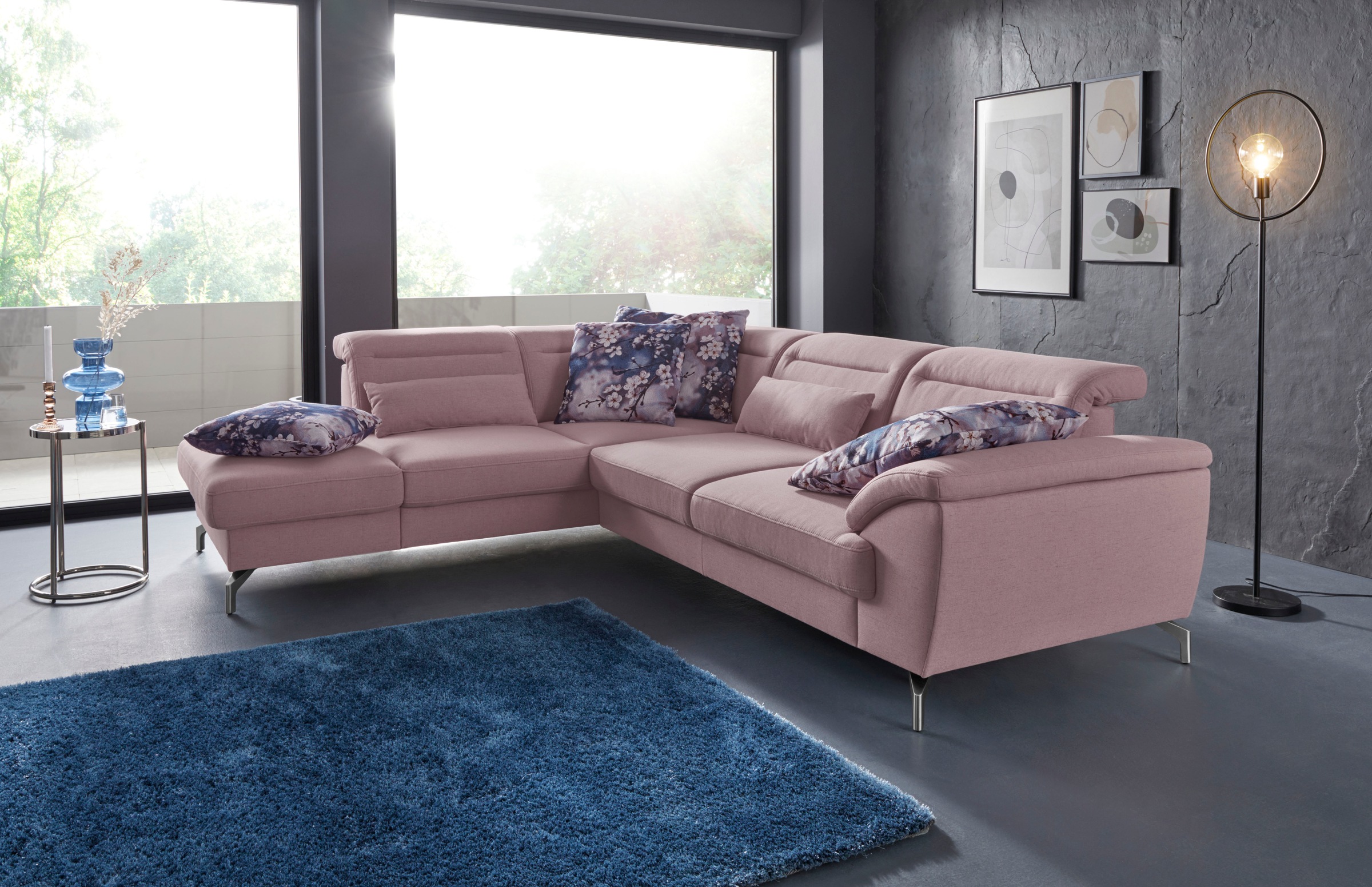 sit&more Ecksofa »Percy L-Form«, 12 cm Fußhöhe, Sitztiefenverstellung, wahlweise in 2 Fußfarben