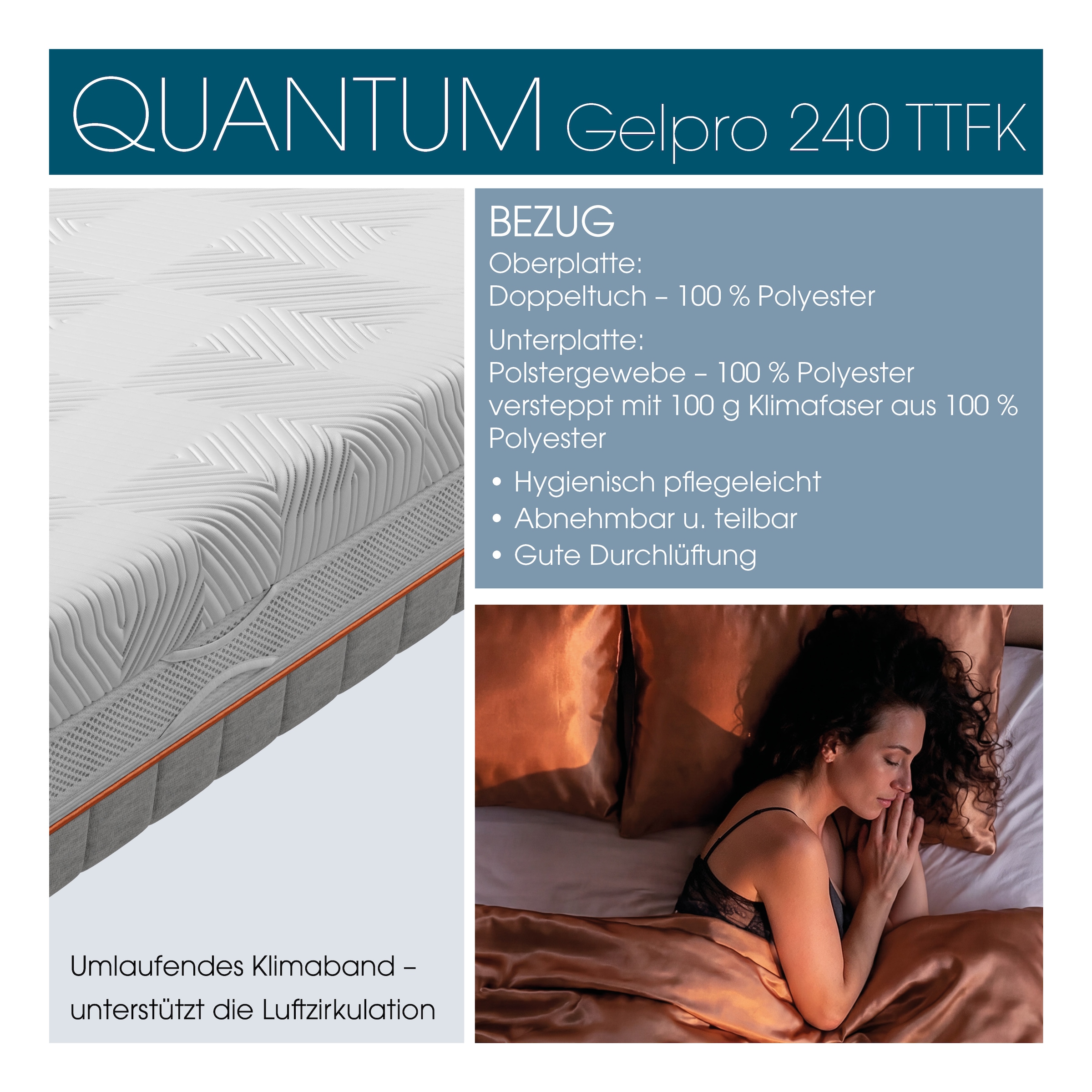 Schlaraffia »GelPro Quantum 240, 1000 Taschenfedern (bei 100x200 cm), atmungsaktiv« 24 cm hoch 1.000 Federn 1 Stk. tlg. patentierte Rhombo-therm Technologie, Matratze 90x200,  140x200 cm