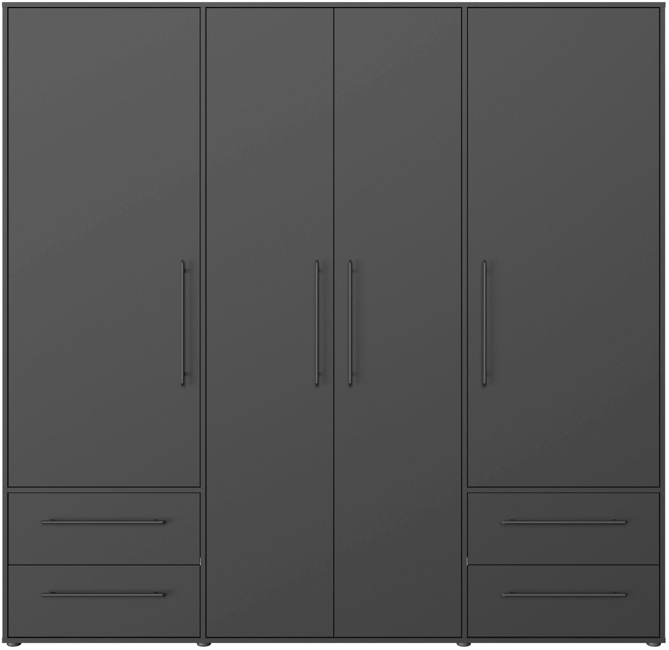 FORTE Drehtürenschrank »Mokkaris, TOPSELLER! 3 oder 4 Türen, zeitloses Design«, (BHT ca. 145x200x59cm oder BHT ca. 206x200x59cm), Schubladen + schwarze Stangengriffe, Made in Europe, viel Stauraum