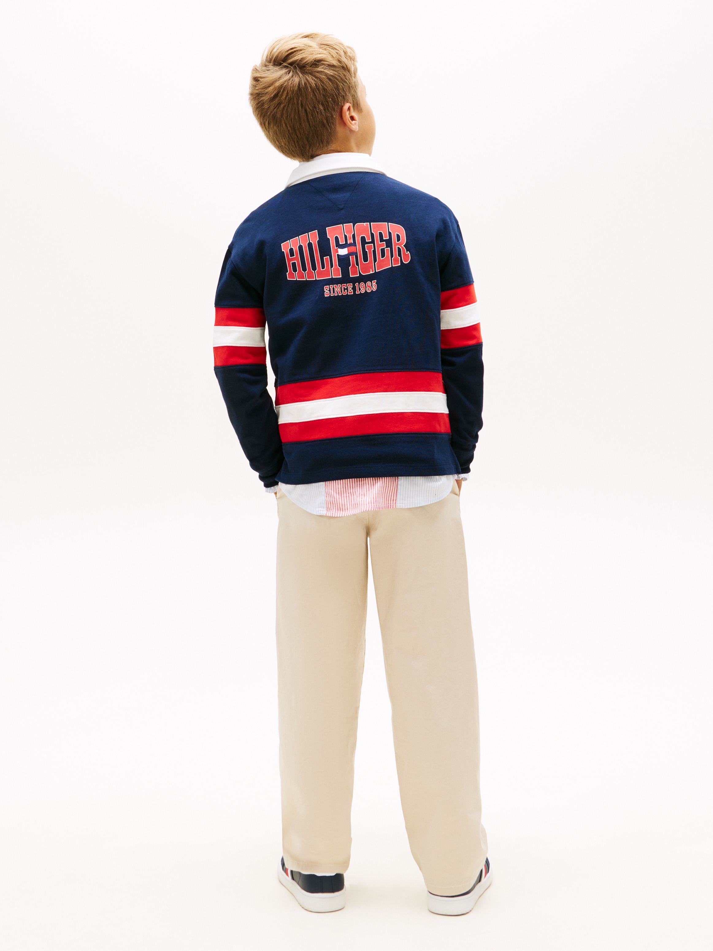 Tommy Hilfiger Langarm-Poloshirt »HILFIGER GRAPHIC RUGBY POLO LS« Kinder bis 16 Jahre, Rückenprint, Kontrastdetails