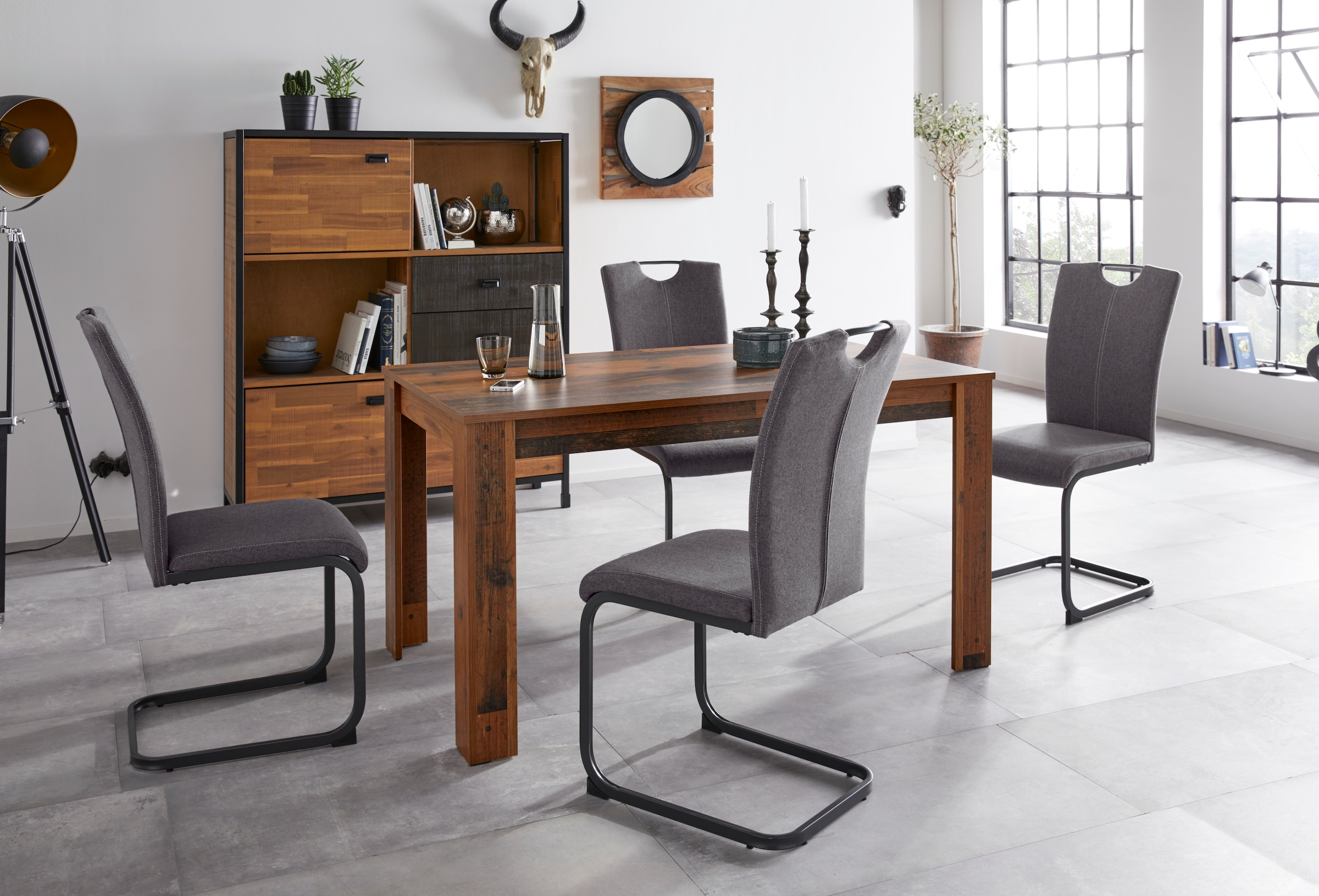 Homexperts Esszimmerstuhl »Viva«, (Set), 2 St., Webstoff, (2 oder 4 Stück), Bezug in Webstoff, Metallgestell in anthrazit