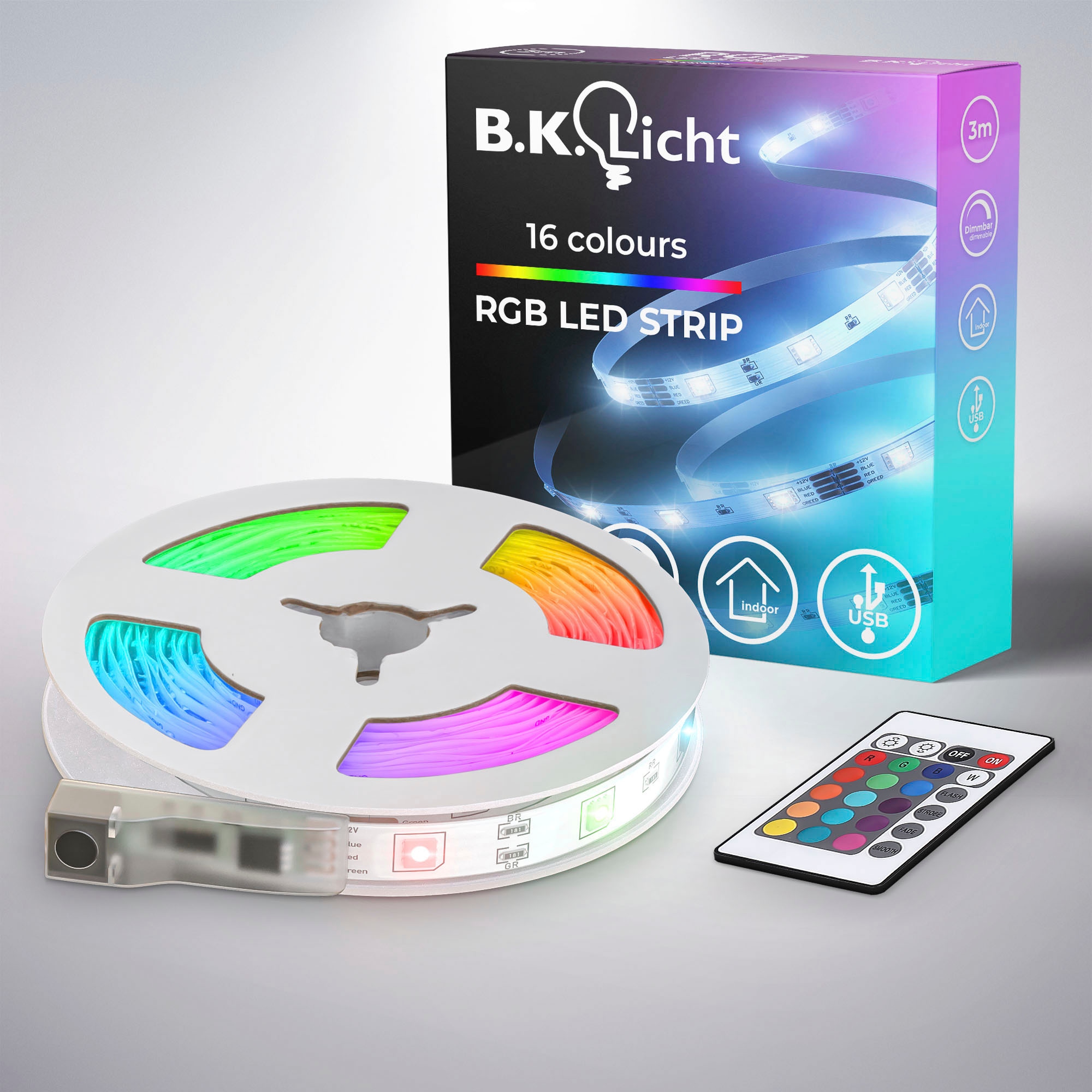 B.K.Licht LED-Streifen »USB LED Strip«, 90 St.-flammig, Lichtleiste, mit Fernbedienung, selbstklebend