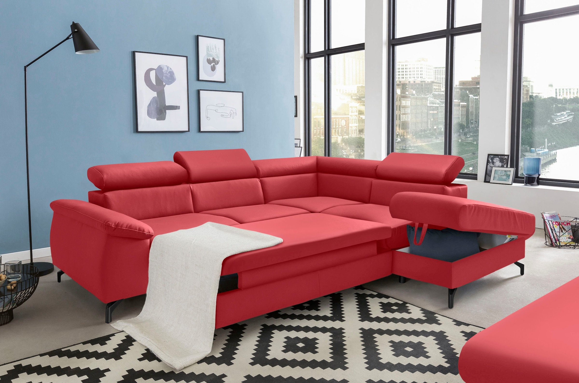 COTTA Polstergarnitur »Komaris L-Form«, (Set), Set bestehend aus: Ecksofa mit Kopfteilverstellung & Hocker