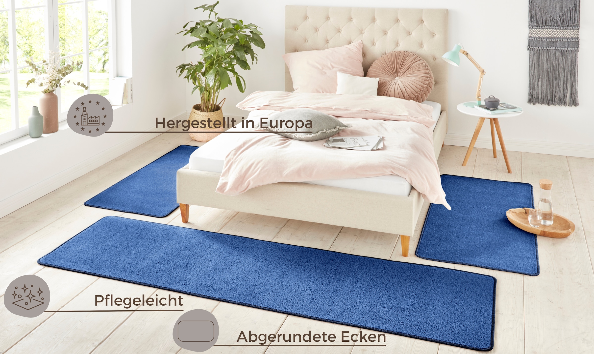 HANSE Home Bettumrandung »Shashi«, (3 tlg.), Kurzflor, Unifarben, Teppich, Bettläufer, Bettvorleger, Teppichläufer