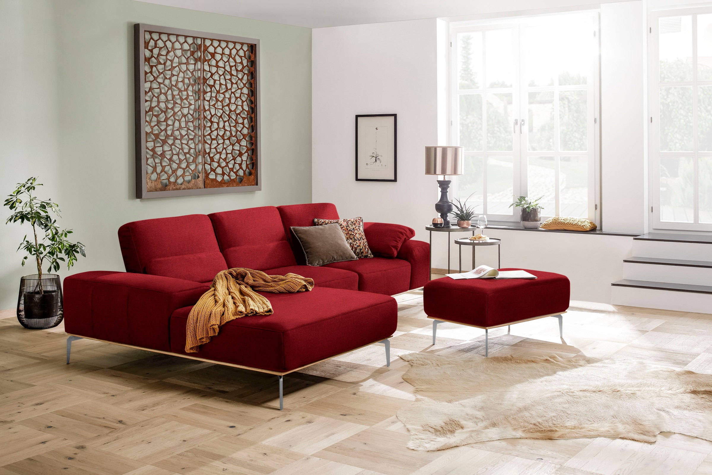 W.SCHILLIG Polsterhocker »run«, mit elegantem Holzsockel, Füße in Chrom glänzend, Breite 75 cm