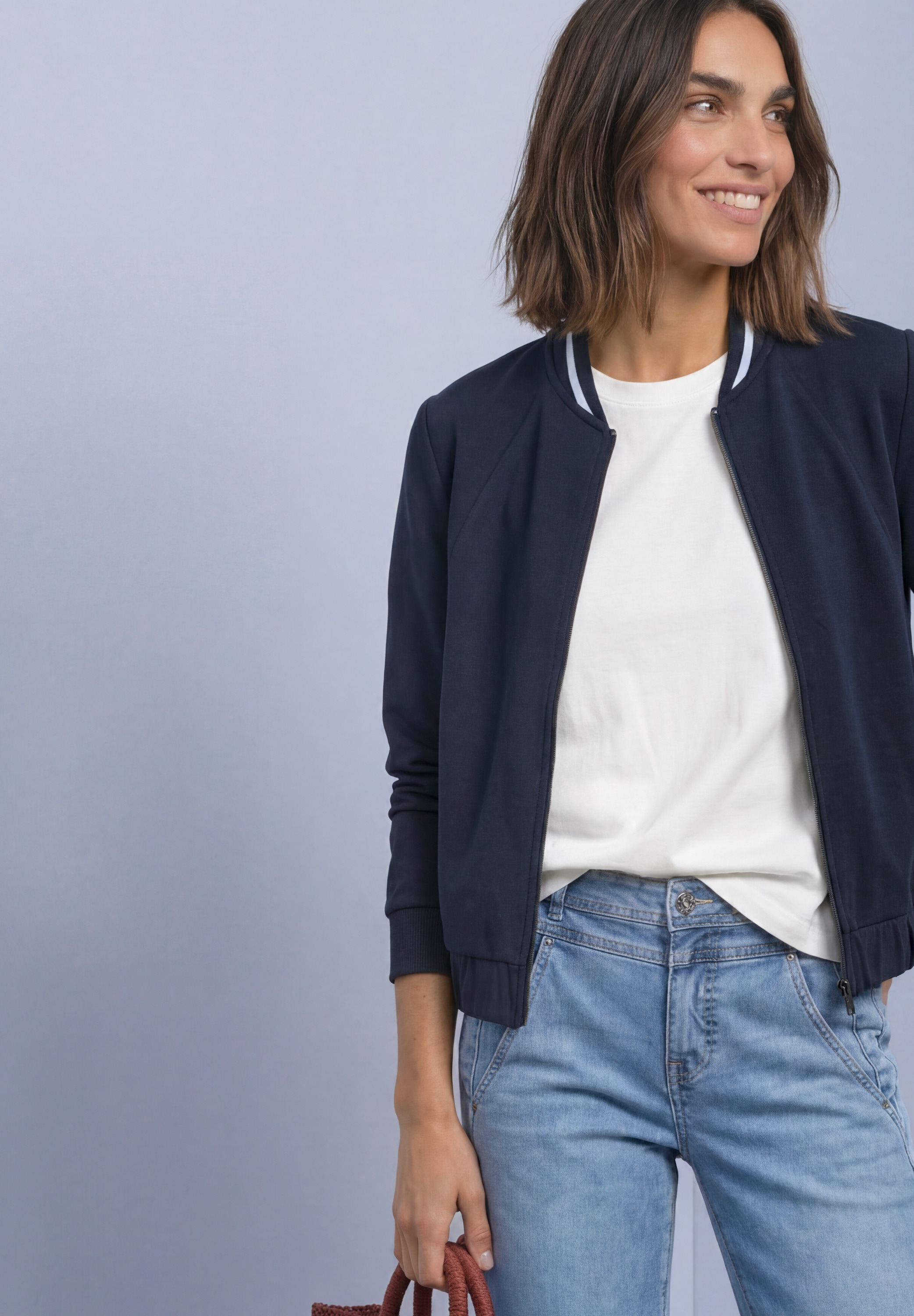 STREET ONE Sweatjacke Langarm Jacke im Silk-Look mit Zipper