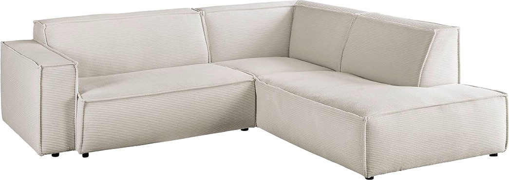 3C Candy Ecksofa »Matteo in elegant, kubischer Formensprache, bequem, L-Form«, mit auffälliger Kedernaht, Cord-Bezug, Lounge-Charakter, OTTOs Choice