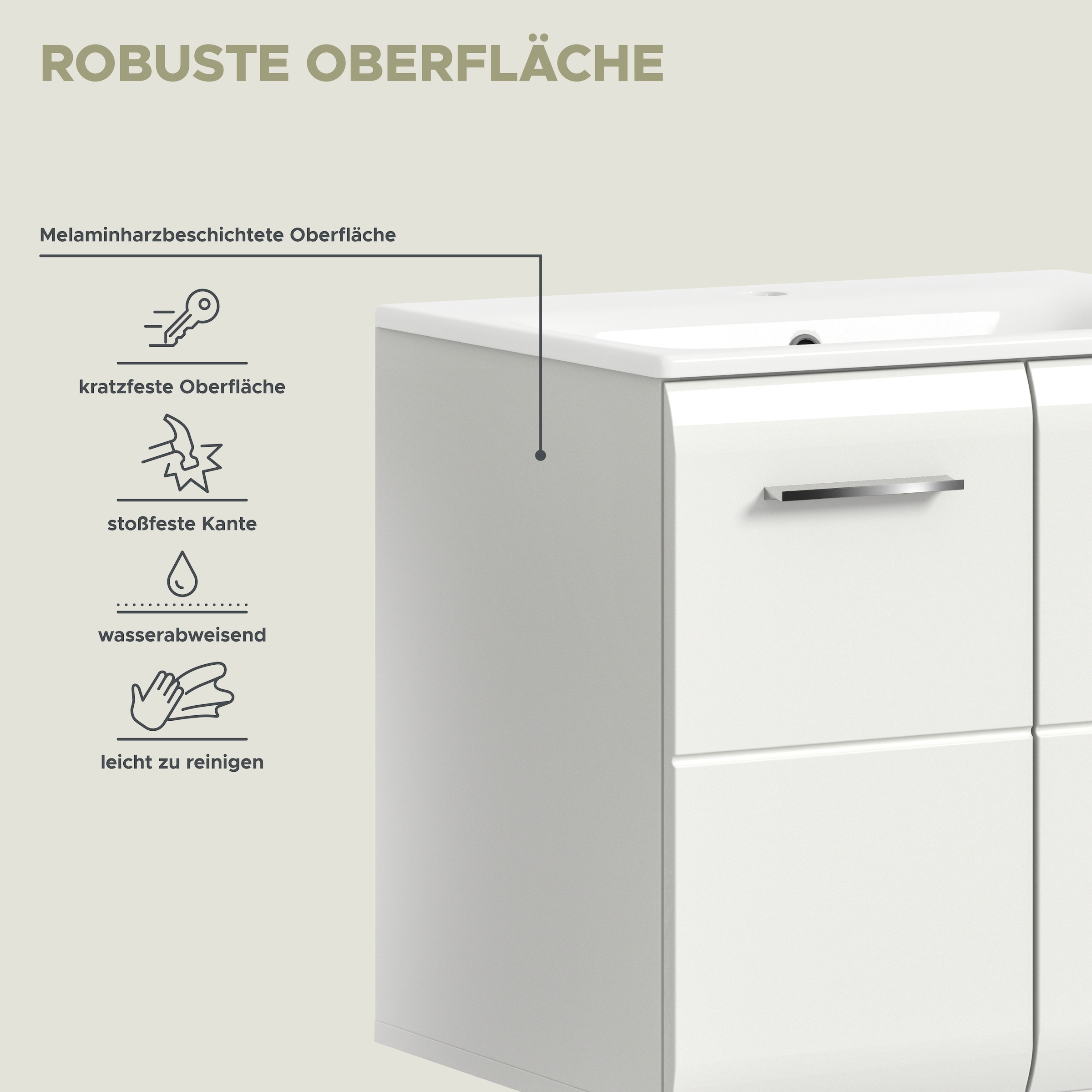 INOSIGN Waschbeckenunterschrank 2 Stk. tlg. Florenz, Waschtisch inkl. Waschbecken, Weiß Hochglanz Tiefzieh