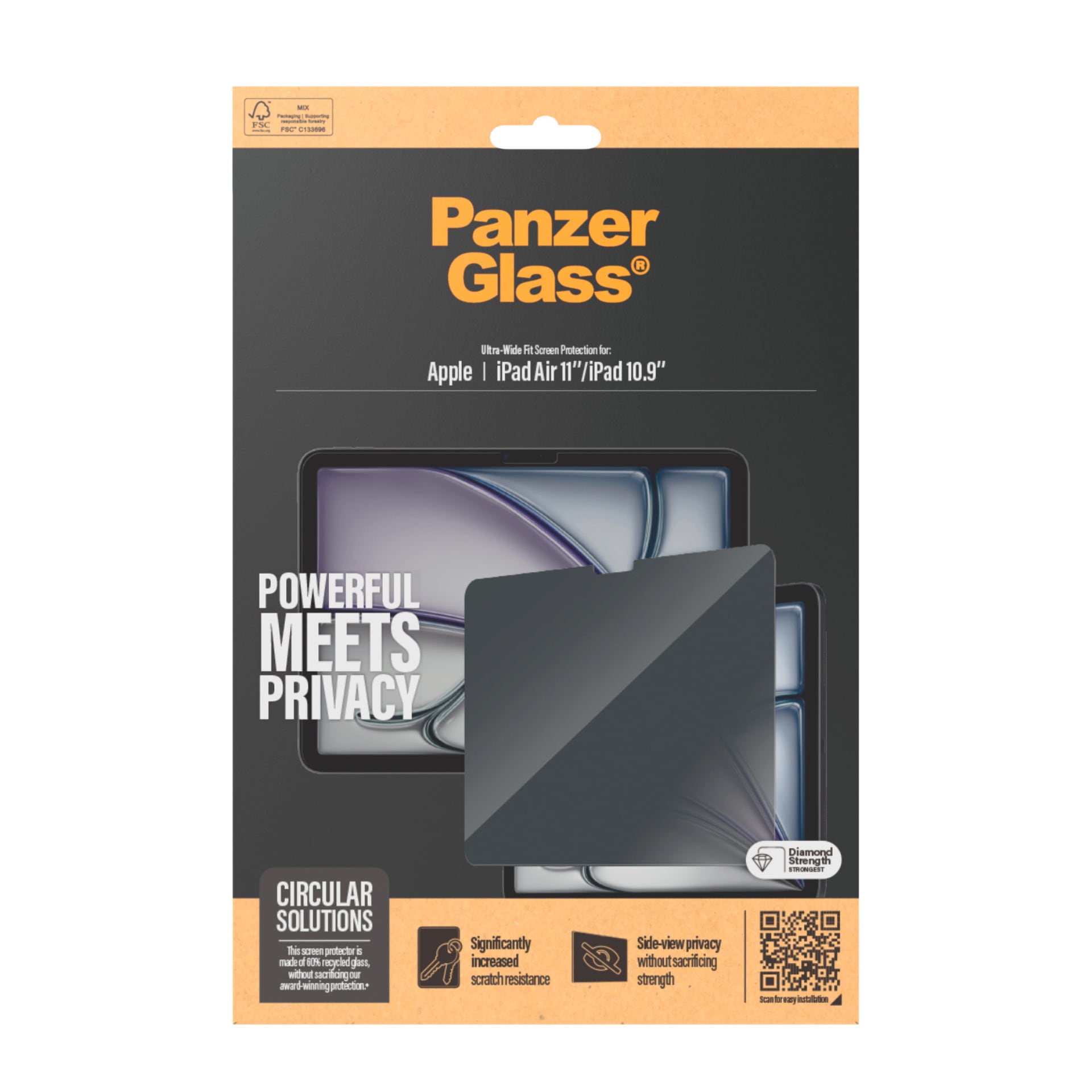 PanzerGlass Displayschutzglas »Ultra-Wide Fit Privacy Screen Protection«, für Apple iPad Air 11-Apple iPad Air 10.9, Displayschutzfolie, Schutzfolie, Sichtschutz, kratz- & stoßfest