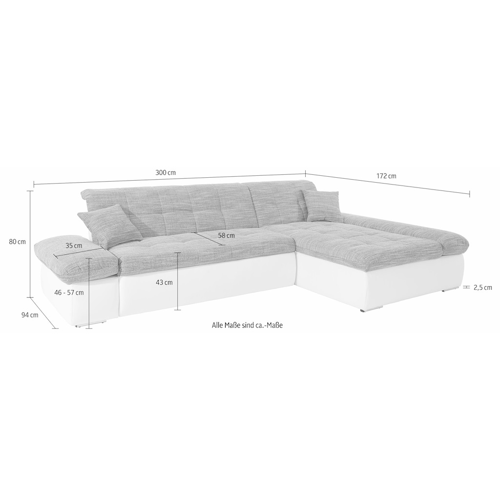 DOMO collection Ecksofa »PB Moric wahlweise mit Bettfunktion + Armteilverstellung, Schlafsofa«