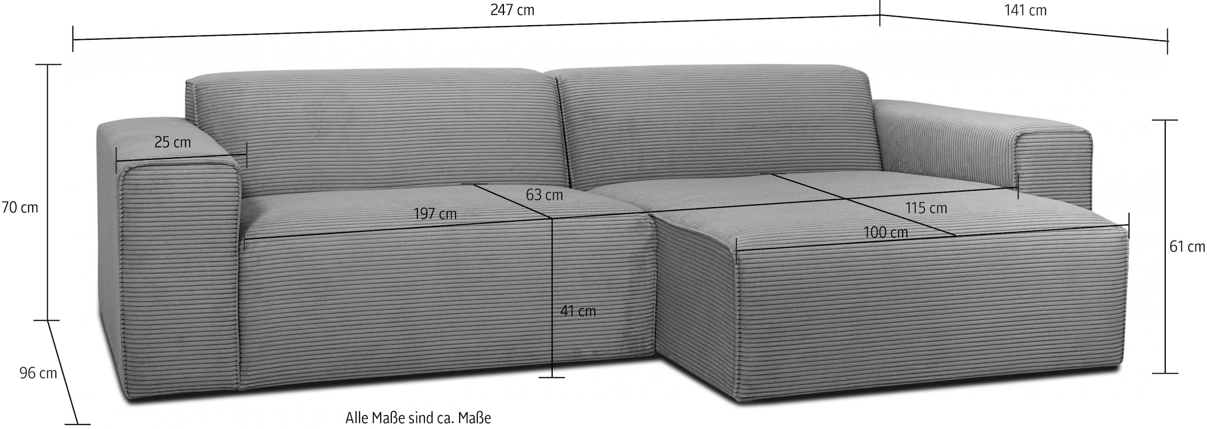 INOSIGN Ecksofa »Clayton, L-Form,«, in einem trendigen Cord-Bezug, verschiedene Kombinationen verfügbar