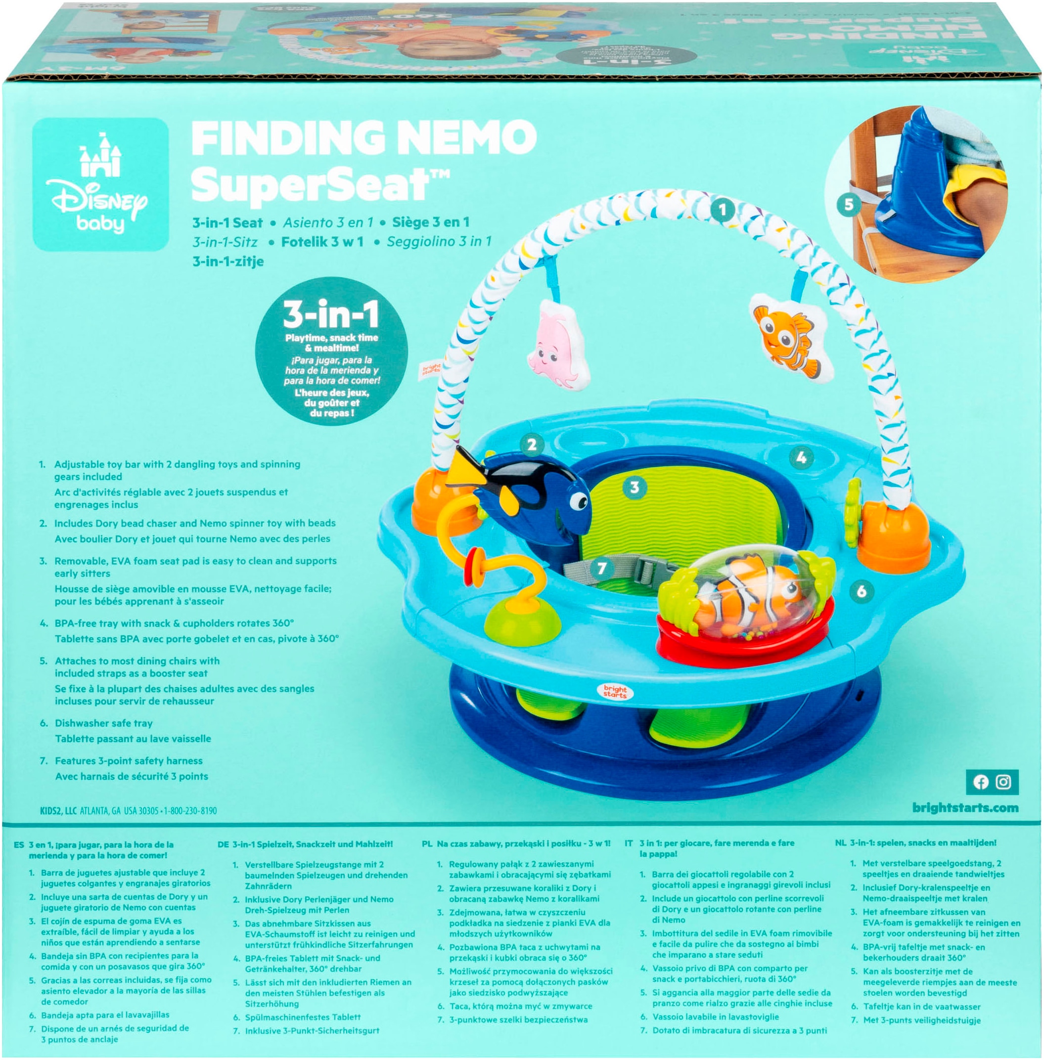 Bright Starts Tischsitz »Finding Nemo SuperSeat 3-in-1 Seat« Aktivitätssitz Verwendbar als Bodensitz mit Tablett oder Sitzerhöhung