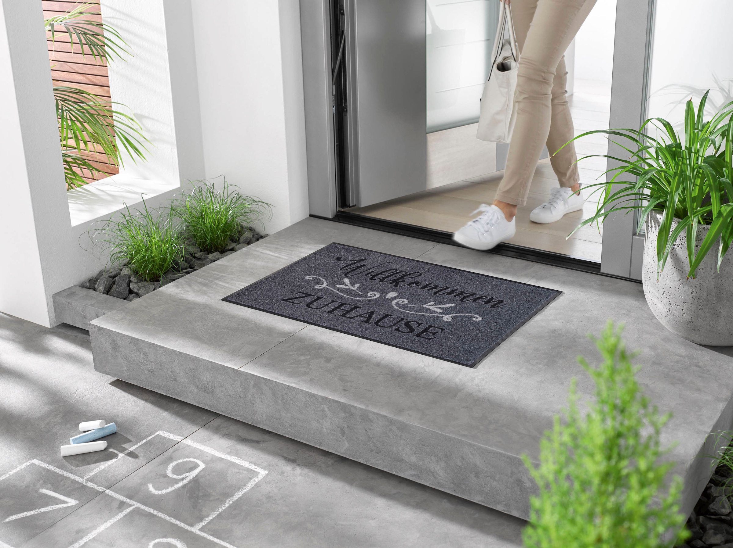 wash+dry by Kleen-Tex Fußmatte »Willkommen Zuhause« rechteckig 7 mm Höhe Schmutzfangmatte, mit Spruch, In- und Outdoor geeignet, waschbar