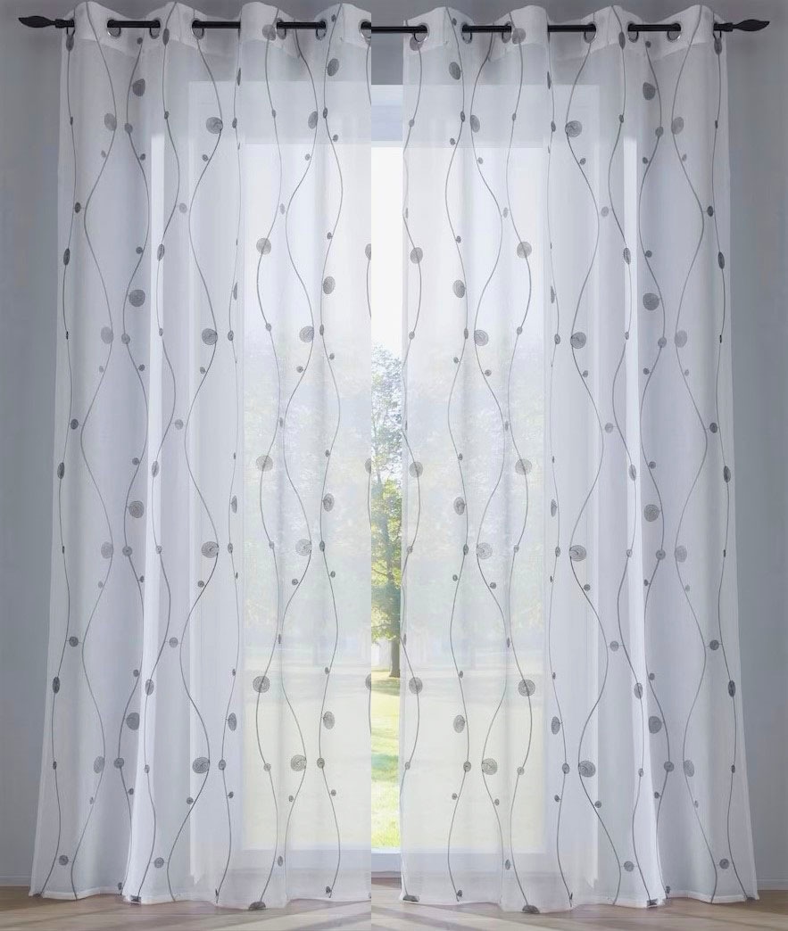 Kutti Vorhang »Nelly«, (1 St.), Kreise bestellen halbtransparent, Ösen, UNIVERSAL mit praktischen modern grau bestickt 