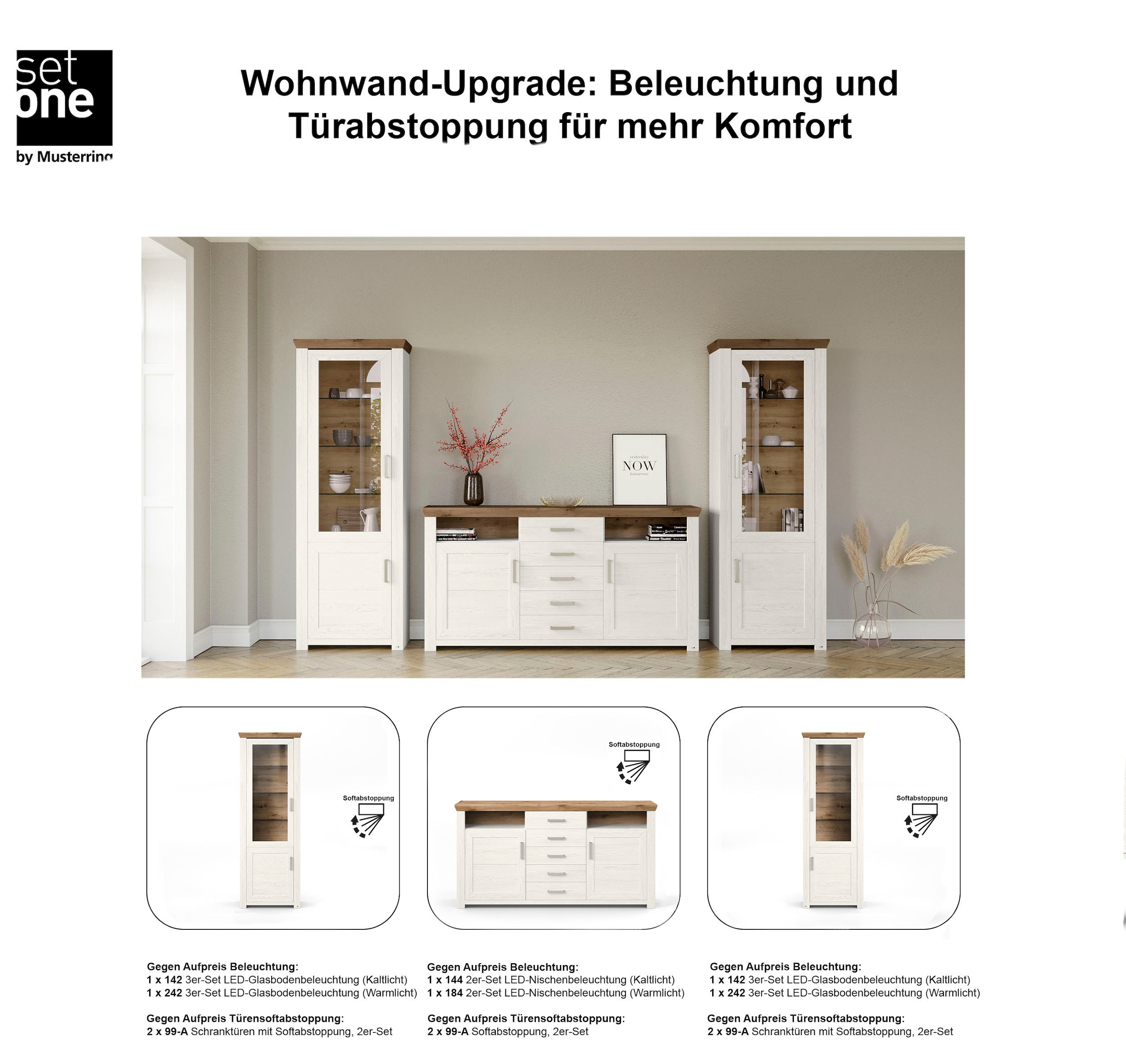 set one by Musterring Wohnwand »York«, (Set, 3 St.), Kombination 05, in 3 Farbvarianten, Gesamtbreite 354 cm