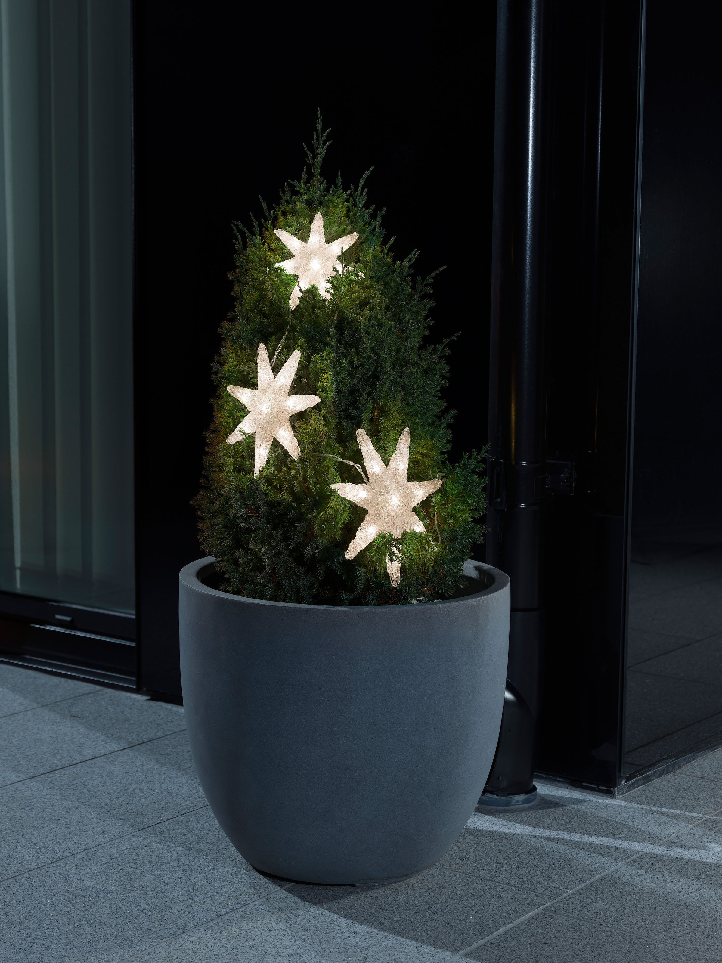 KONSTSMIDE LED-Lichtervorhang »Weihnachtsdeko aussen«, 24 St.-flammig, LED Lichtervorhang, 3 Acryl Sterne, 24 warm weiße Dioden