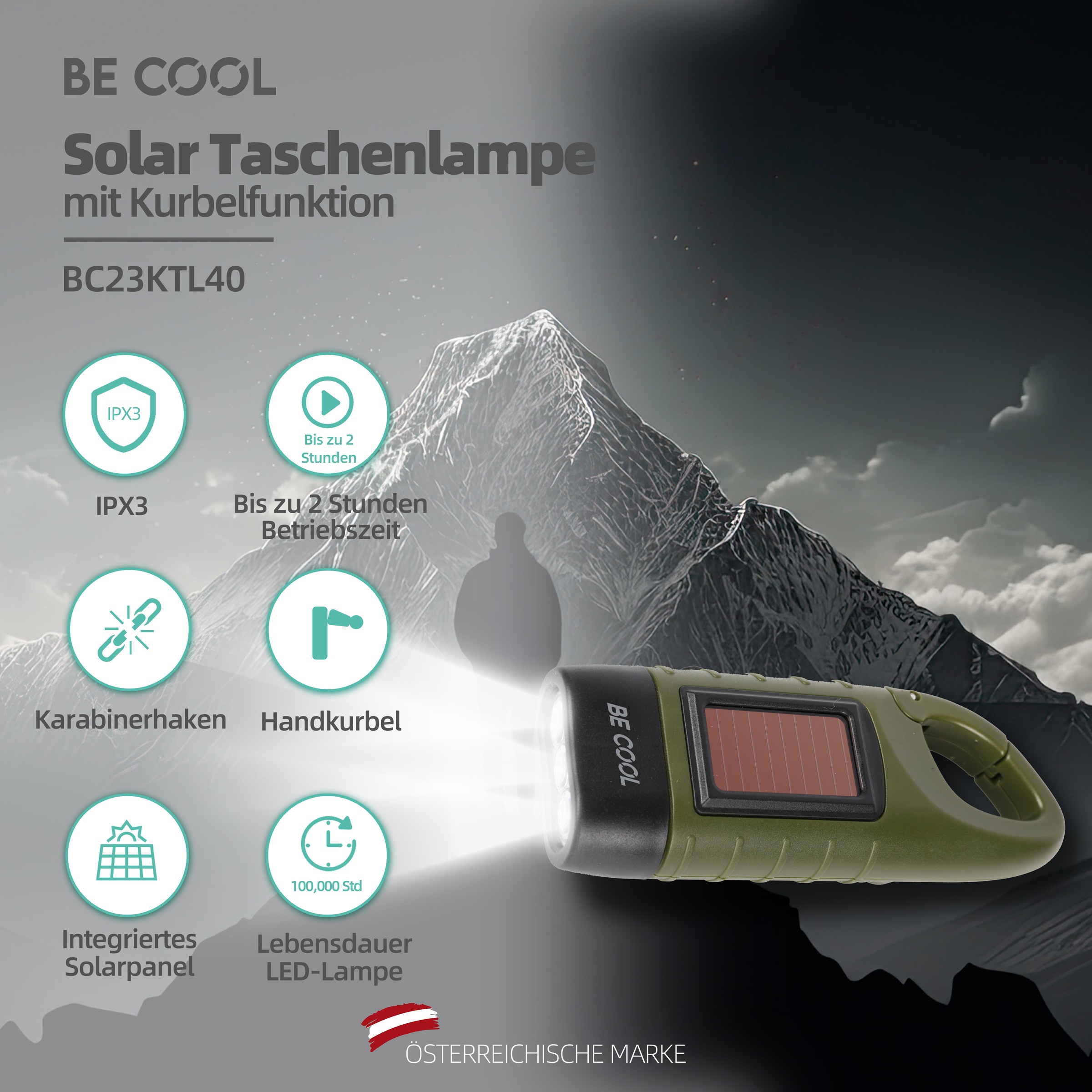 be cool Taschenlampe »Solartaschenlampe mit Kurbelfunktion«