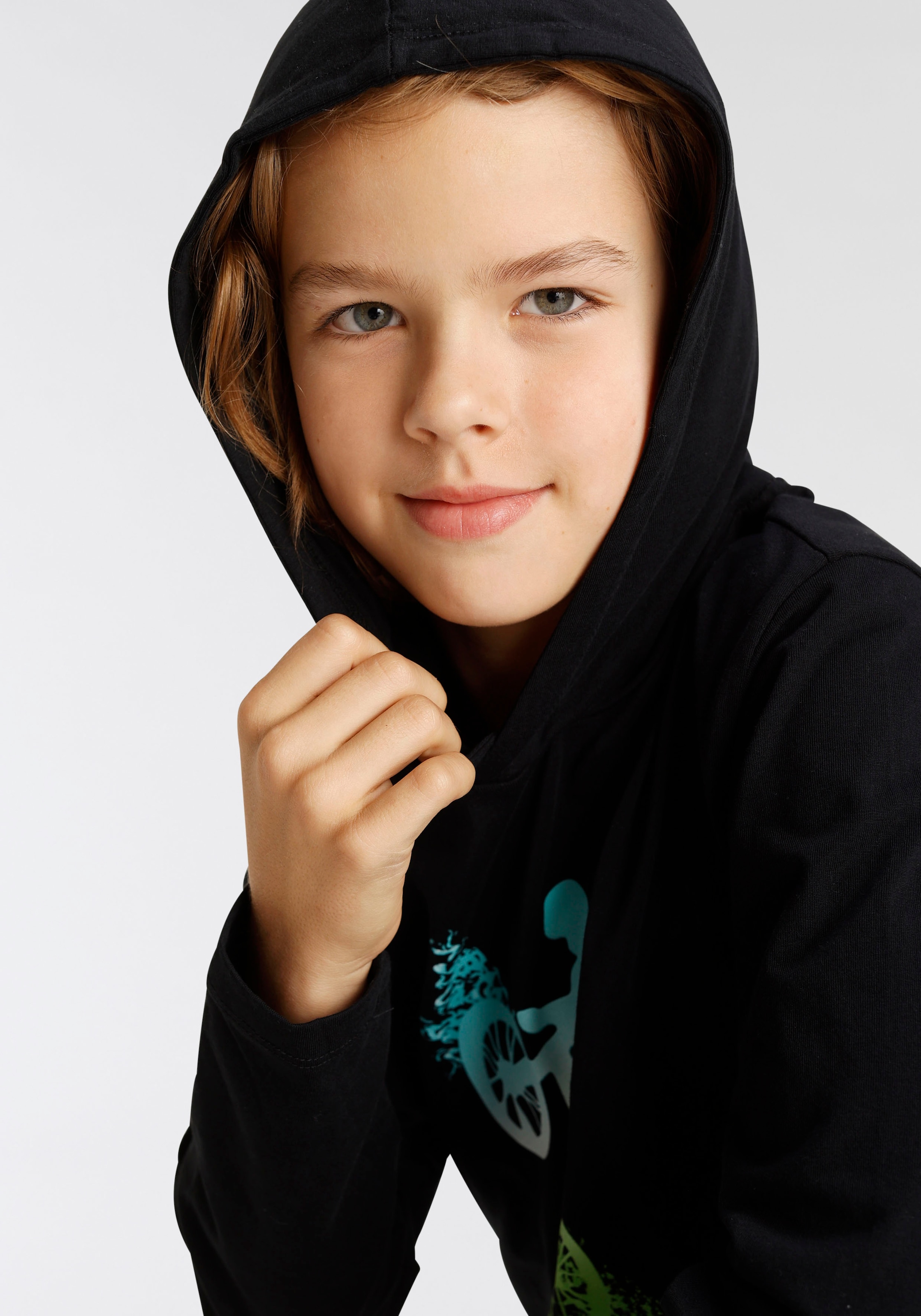 KIDSWORLD Kapuzenshirt »BIKER«, Langarm, sportlicher Stil, mit trendigem Druck, aus Baumwolle