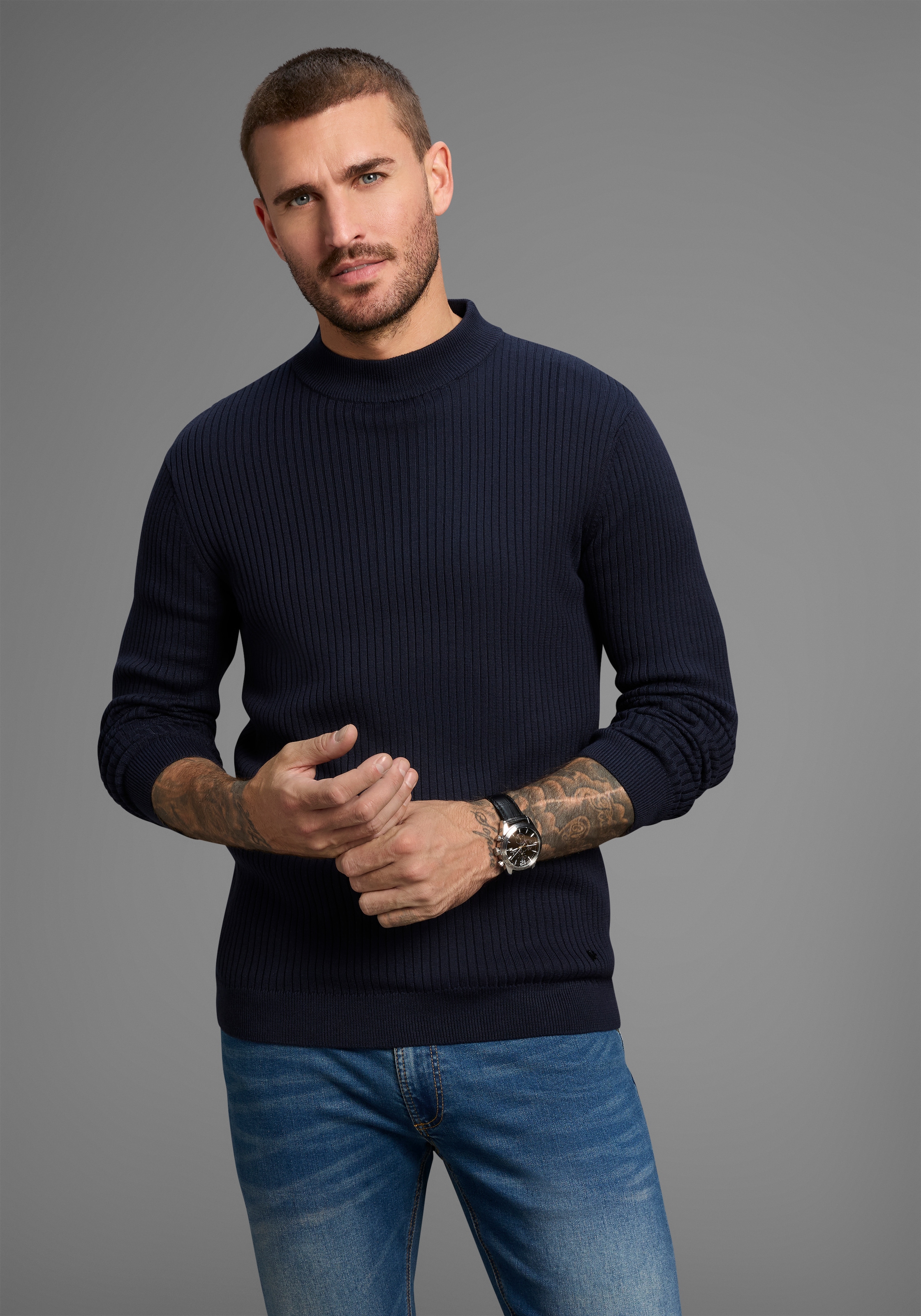 Bruno Banani Stehkragenpullover in Rippstrickoptik