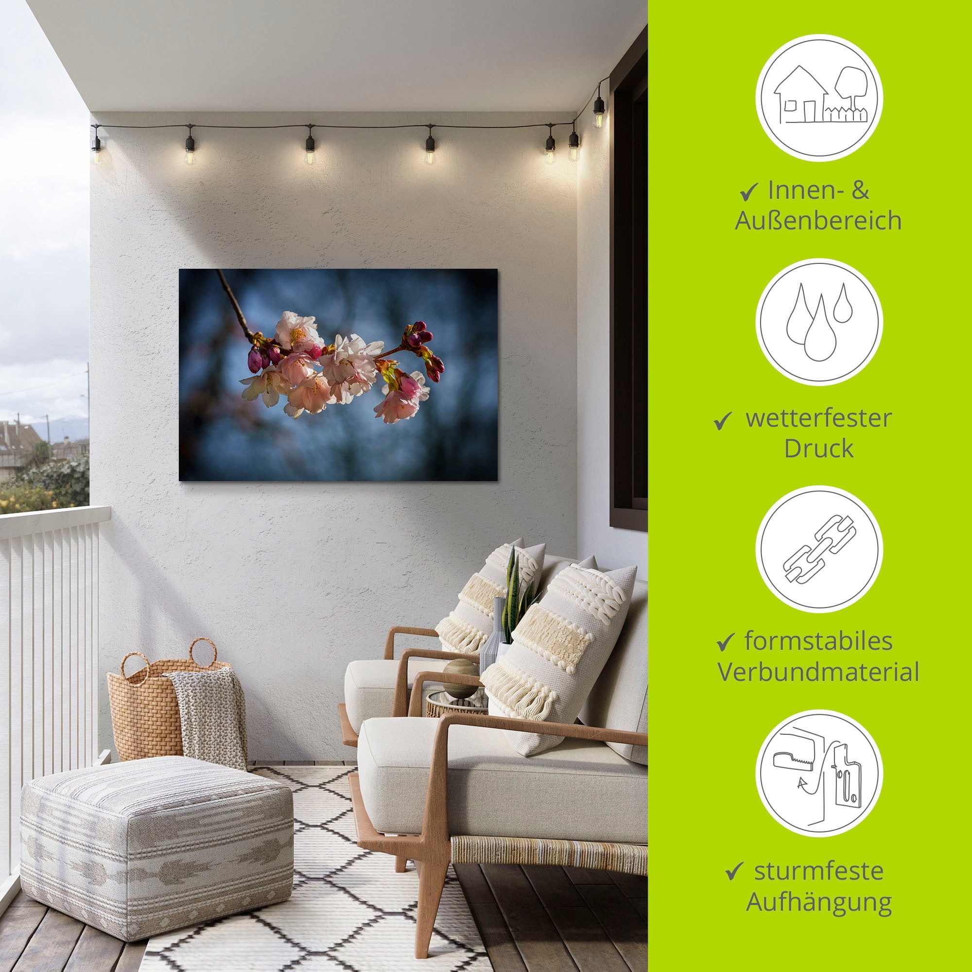 Artland Alu-Dibond-Druck »Kirschblüte im Frühling«, Blumenbilder, (1 St.), für Innen- und Außenbereich geeignet, Outdoorbild