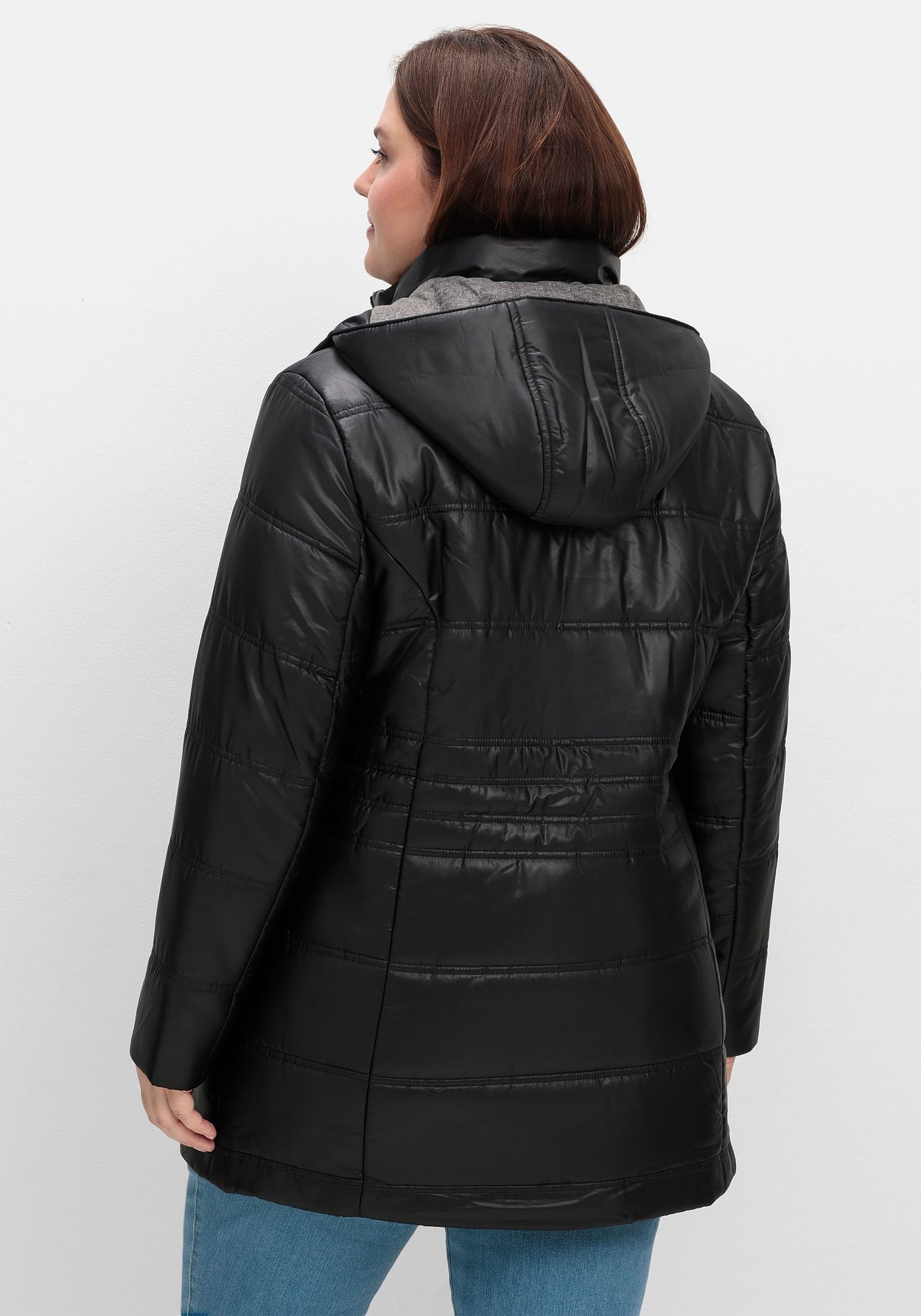 Sheego Steppjacke »Steppjacke mit Kapuze und Flanell-Details«
