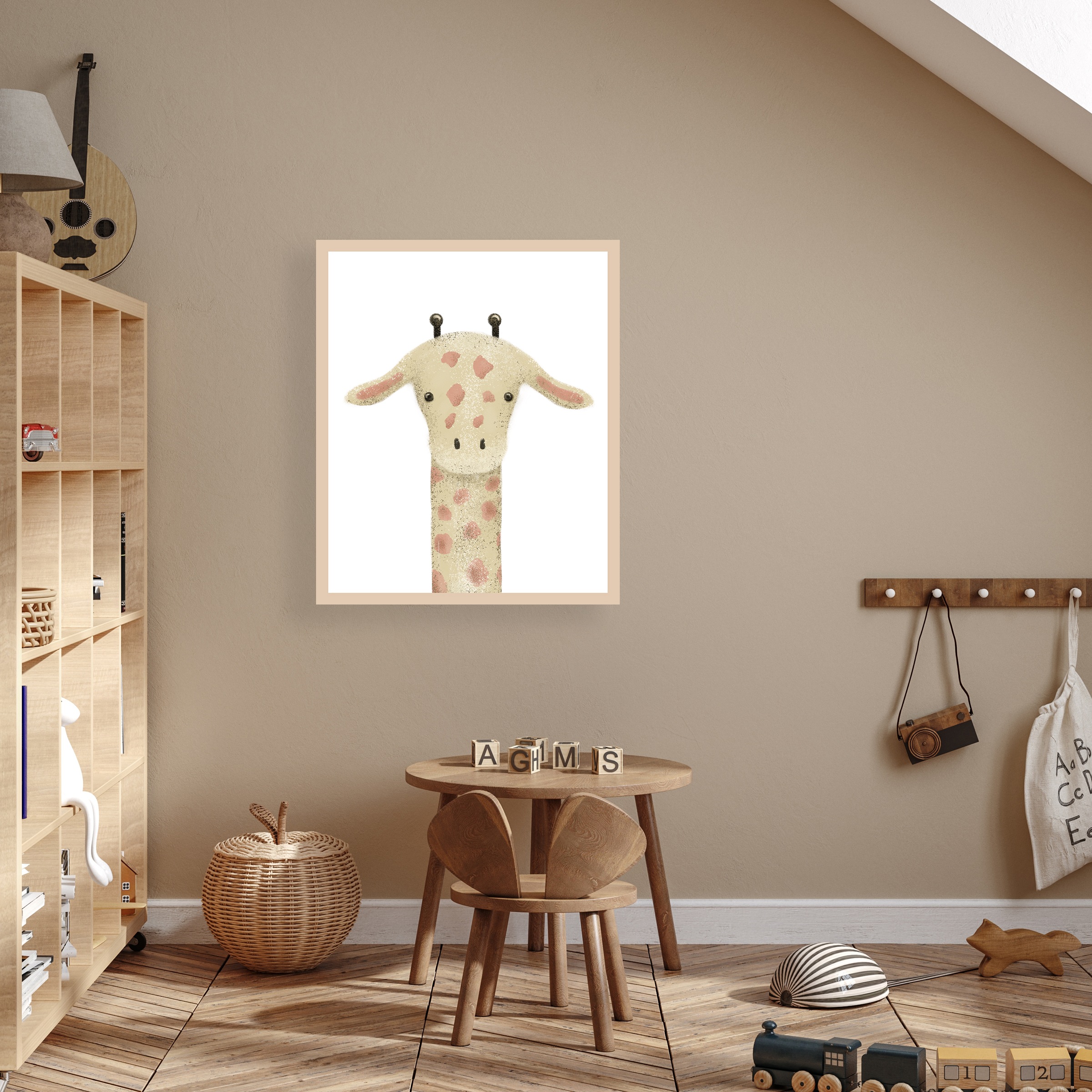 Lüttenhütt Bild mit Rahmen »Giraffenkopf«, Fantasy-Giraffe-Giraffen Bilder-Tiere, (1 St.), Premium Rahmenbild, Motive in wunderschönen Pastelltönen