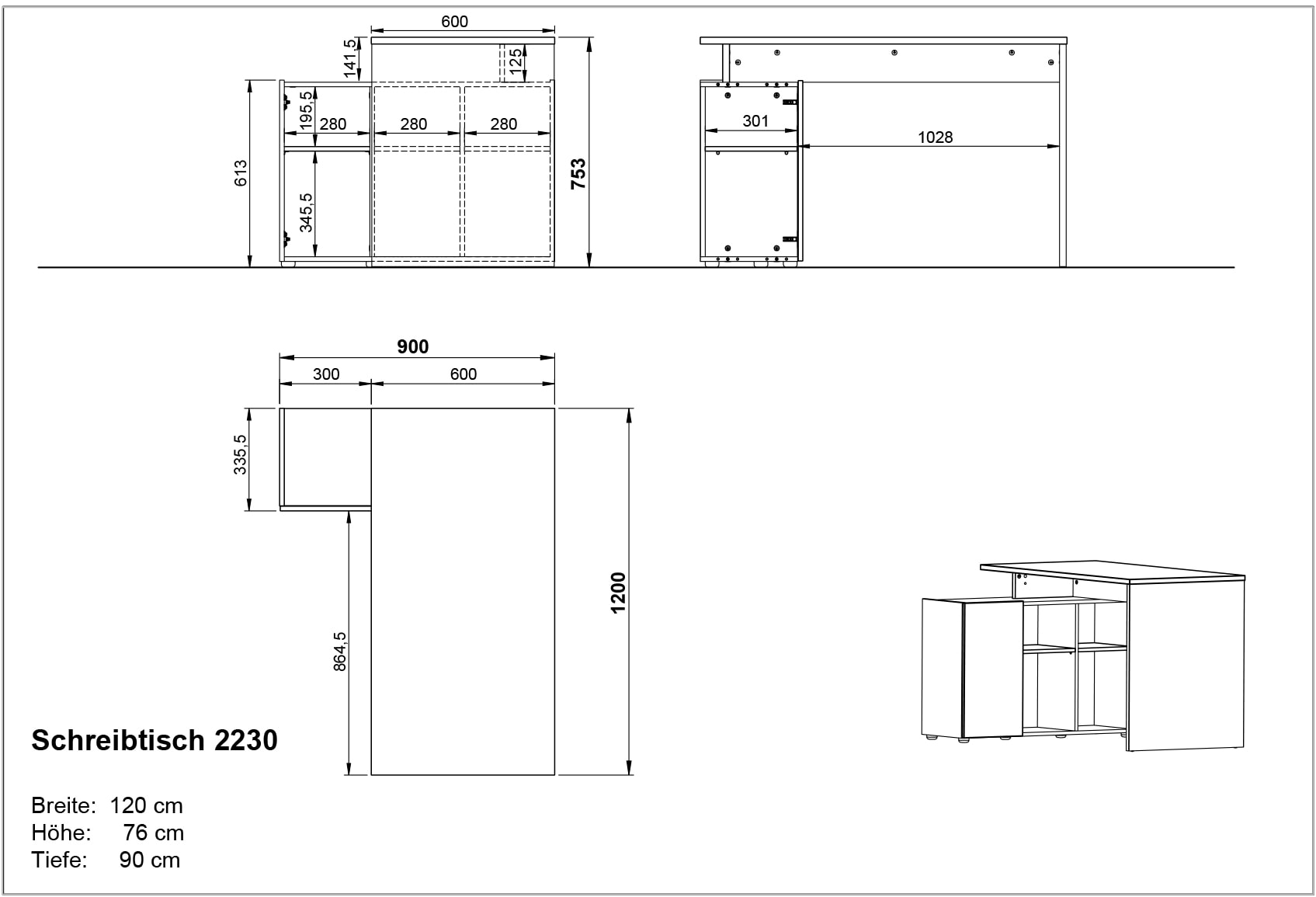 GERMANIA Büromöbel-Set »Adrano«, (3 tlg.), mit integriertem Sideboard