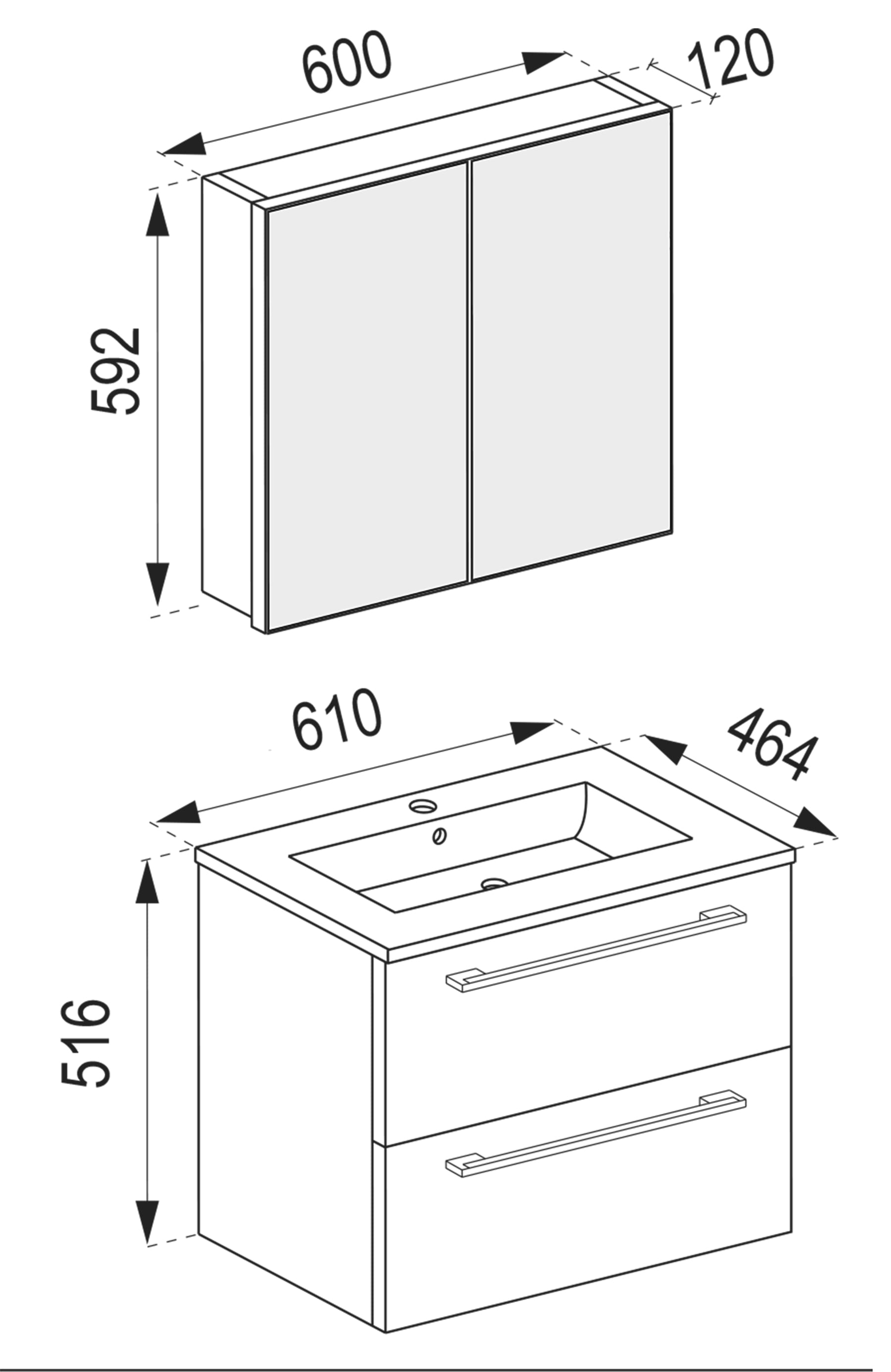 VCM Waschtisch »3-tlg. Waschplatz Waschtisch Badinos Schublade SC« 3 Stk. tlg.