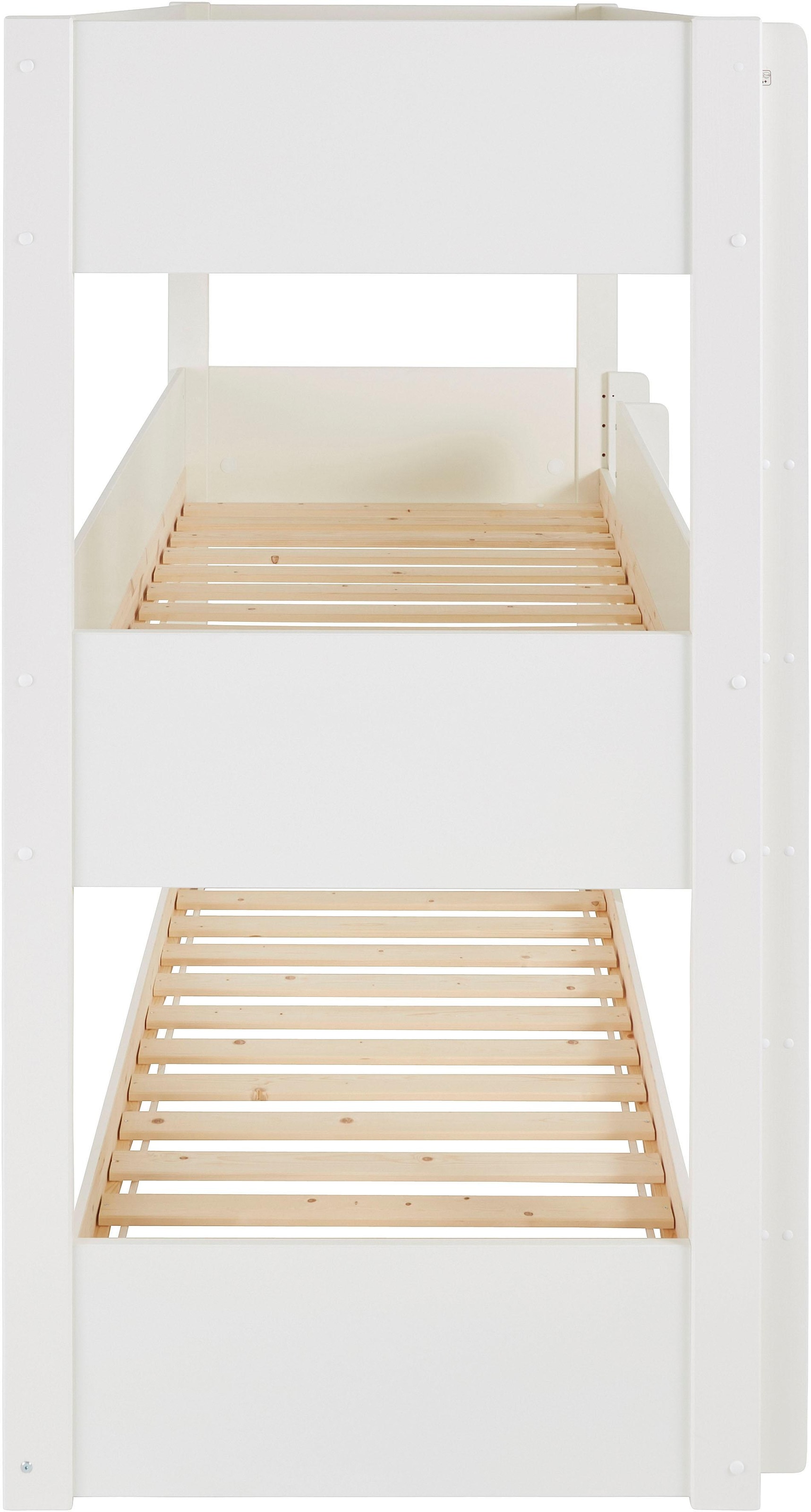 Lüttenhütt Etagenbett »TIPO BESTSELLER! Stockbett, Hochbett, Bodenbett, platzsparend«, (Leitern beidseitig montierbar), mit 3 Schlafplätzen, FSC® zertifiziertes Massivholz (Kiefer)