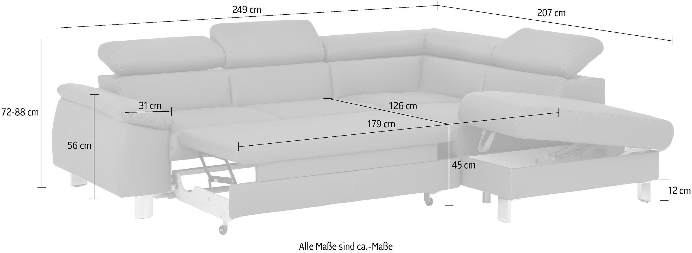 COTTA Polstergarnitur »Komaris L-Form«, (Set), Set bestehend aus: Ecksofa mit Kopfteilverstellung & Hocker