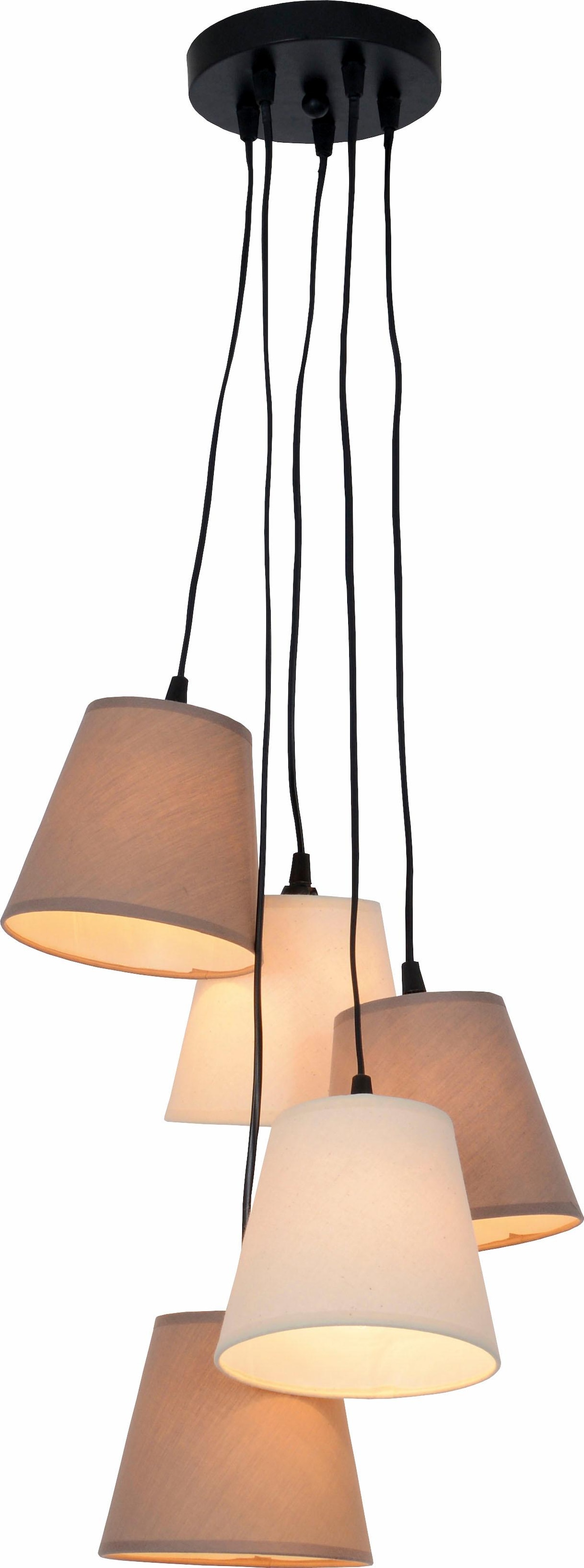 näve Pendelleuchte »Boho«, 5 flammig, Leuchtmittel E14 | ohne Leuchtmittel, E14 max. 40W, Textil (Polyester/Cotton), beige/braun, d: 35cm