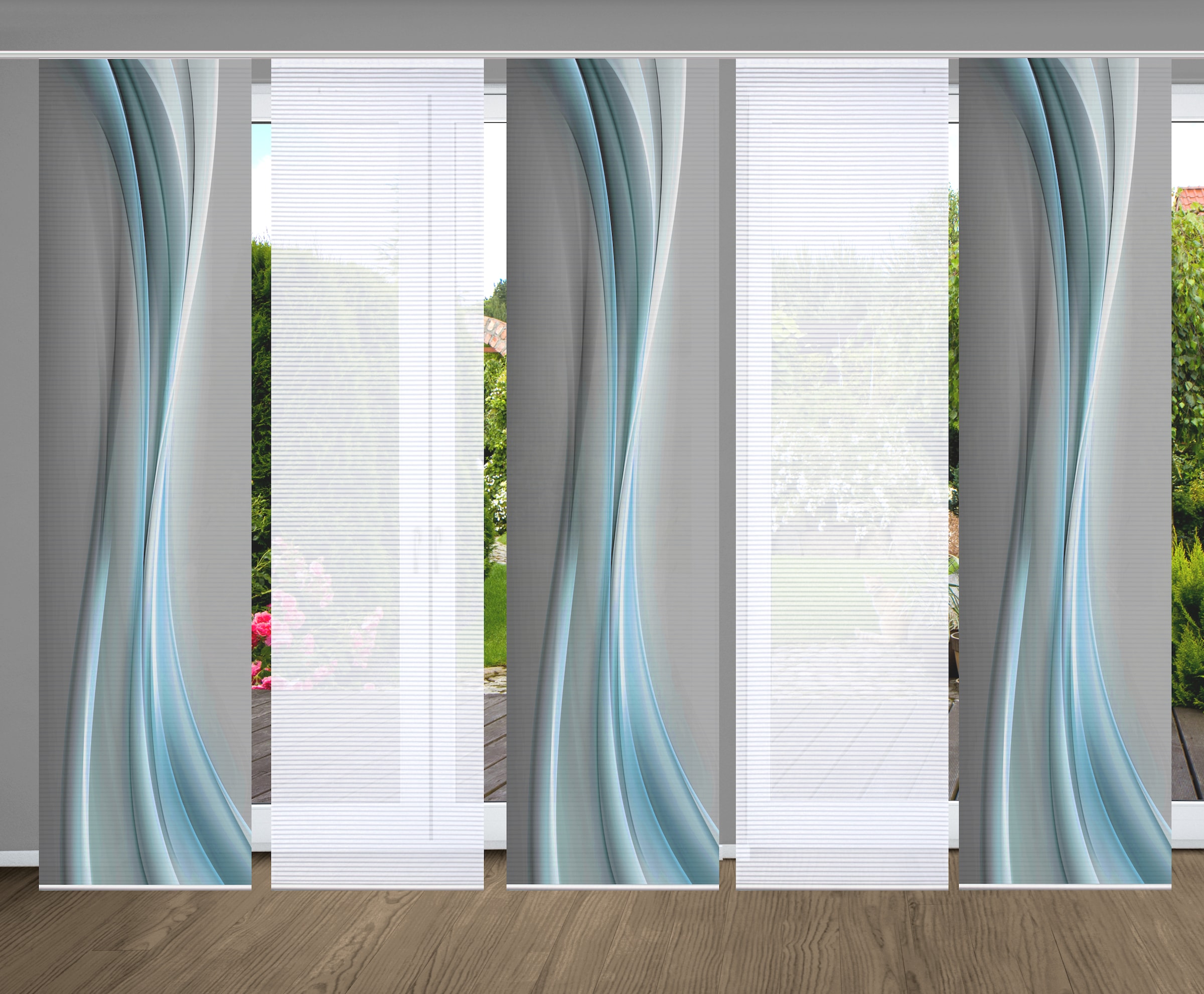 HOME in green Schiebegardine »ELANIA« Paneelwagen 5 Stk. tlg. SET DIGITALDRUCK,BAMBUSOPTIK RECYCELT