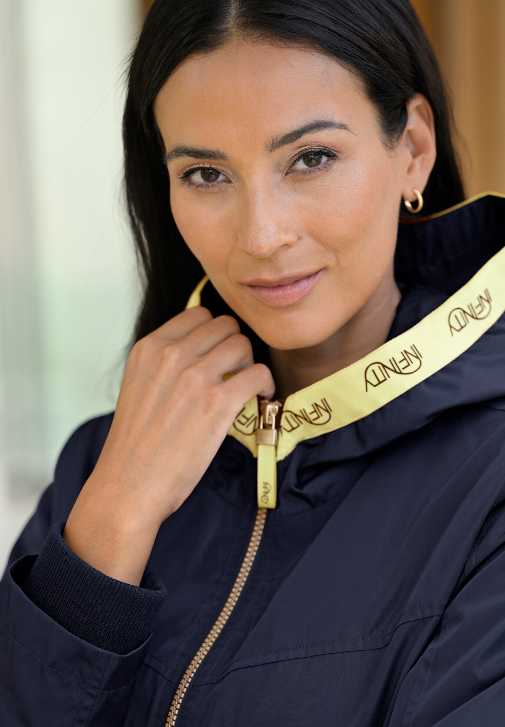 heine Langjacke »Outdoorjacke Longjacke mit Kontrasten« mit Kapuze