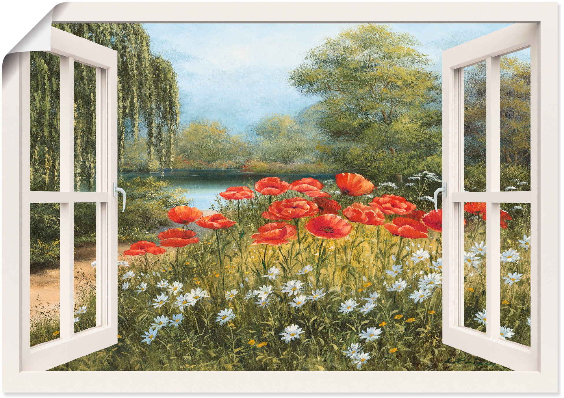 Artland Wandbild »Fensterblick Mohnwiese«, Fensterblick, (1 St.), als  Leinwandbild, Wandaufkleber oder Poster in versch. Größen bequem bestellen